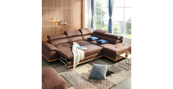 ECKSOFA inkl.Funktionen Dunkelbraun Lederlook - Dunkelbraun/Schwarz, Natur, Holz/Textil (282/226cm) - Novel