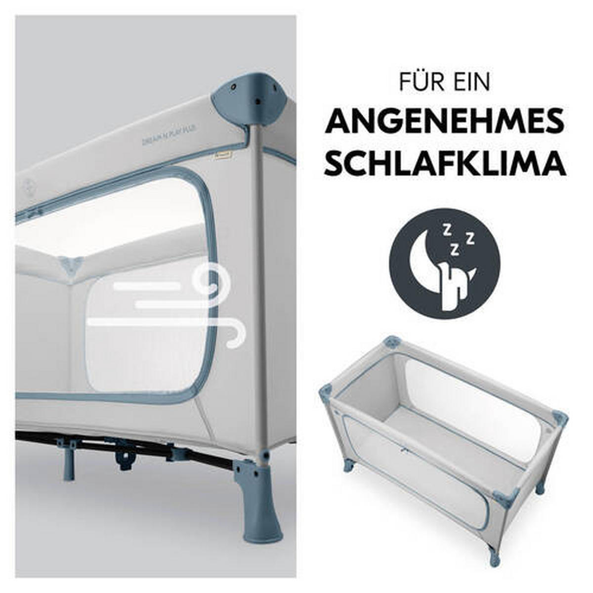REISEBETT Dream N Play Plus Greige, Pastellblau  - Greige/Pastellblau, Basics, Kunststoff/Textil (65/76/125cm) - Hauck