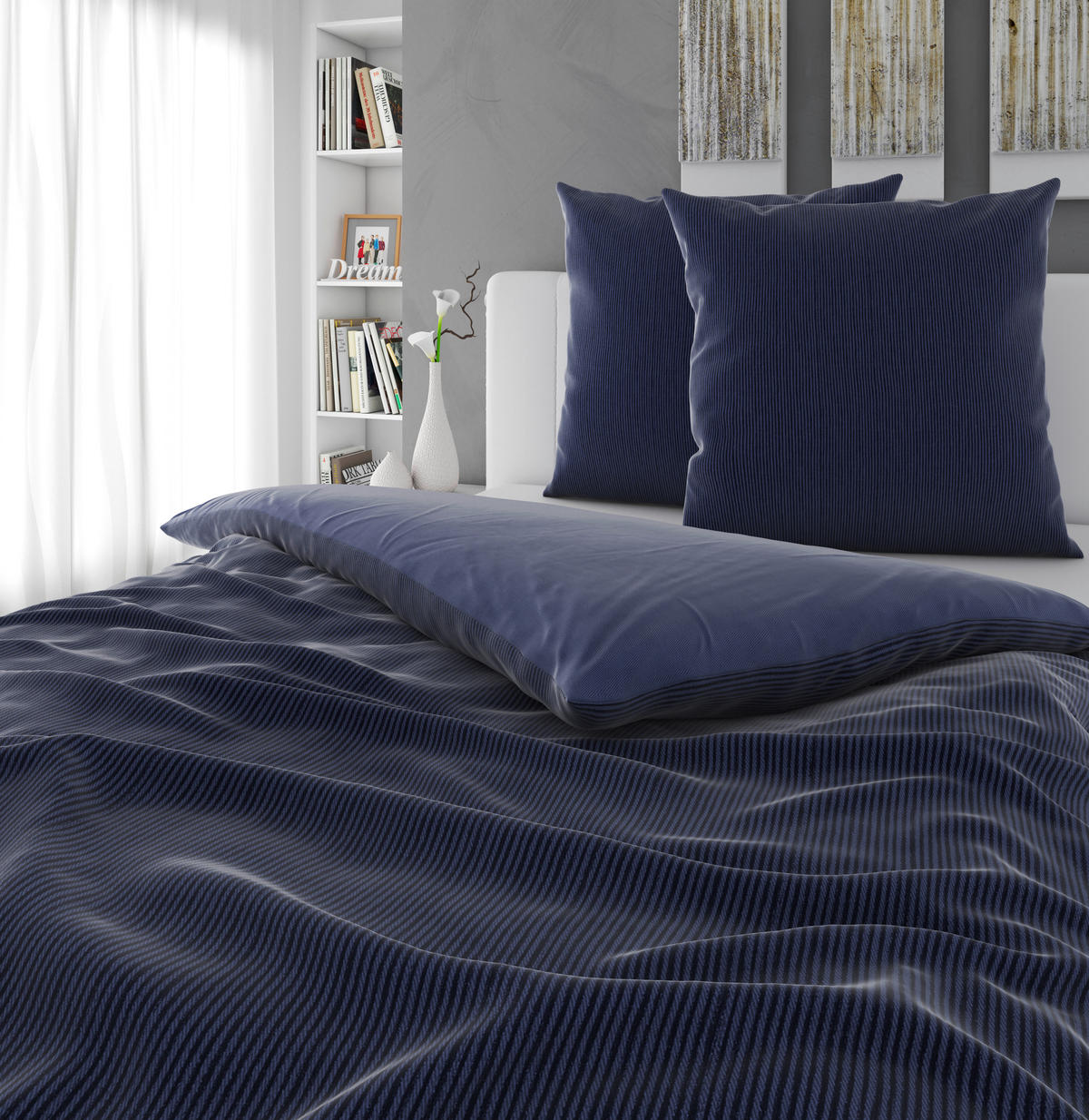 WENDEBETTWÄSCHE Satin 200/200 cm  - Dunkelblau, Textil (200/200cm) - Bio:Vio