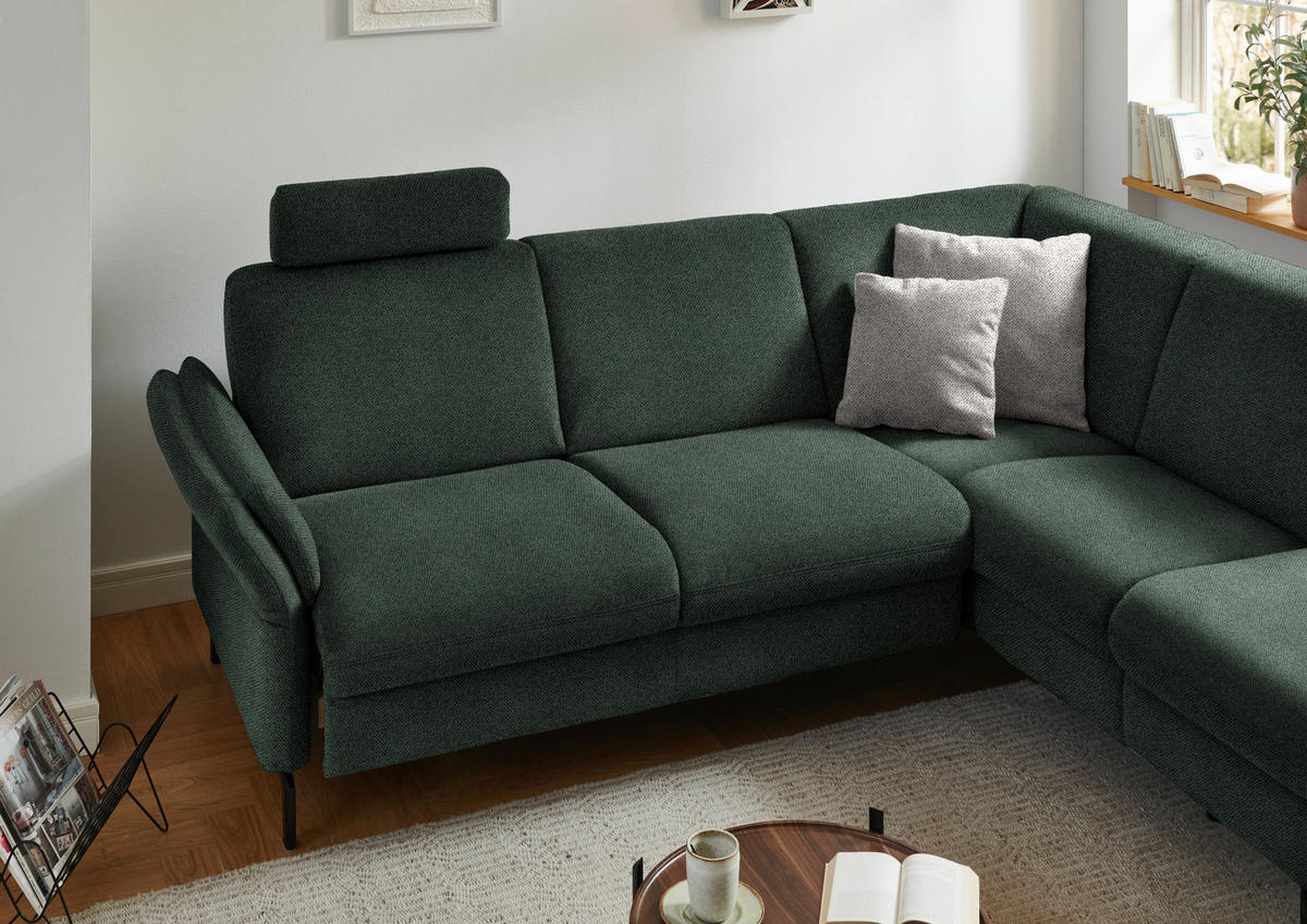 ECKSOFA in Flachgewebe Dunkelgrün  241/190 cm  - Dunkelgrün/Schwarz, KONVENTIONELL, Textil/Metall (241/190cm) - Beldomo Comfort