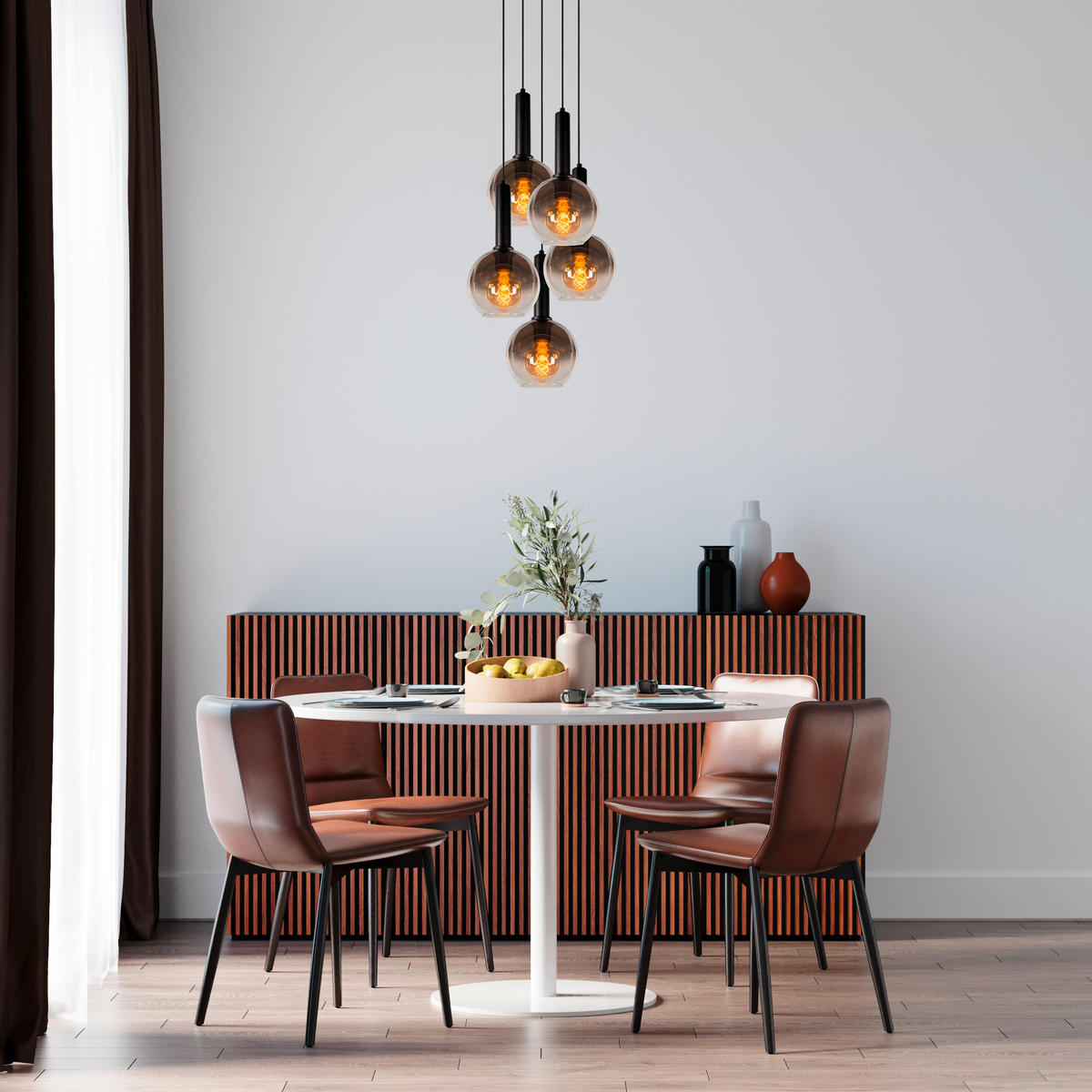 HÄNGELEUCHTE Marius 55/55/150 cm   - Schwarz, Design, Glas (55/55/150cm) - Lucide