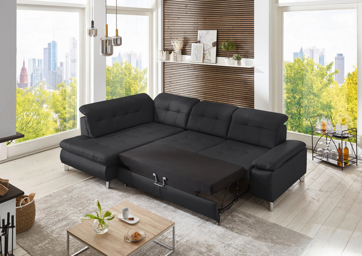 ECKSOFA in Echtleder Anthrazit  - Anthrazit, Basics, Leder/Metall (211/309cm) - Beldomo Speed