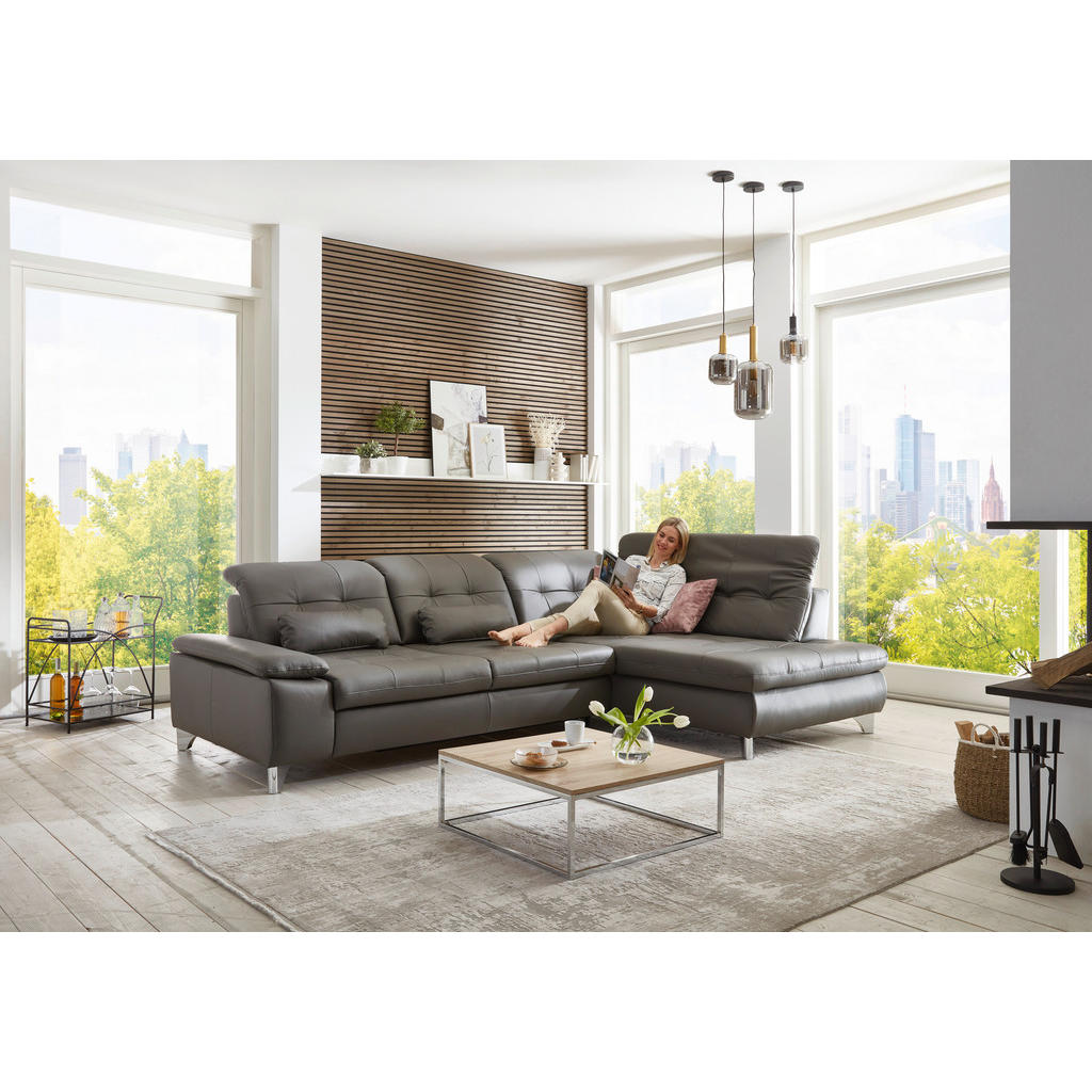 Thumbnail - Beldomo Speed Ecksofa Beldomo Premium, Grau, Leder, Echtleder, Rindleder, 4-5-Sitzer, Ottomane rechts, nicht einzeln ste...