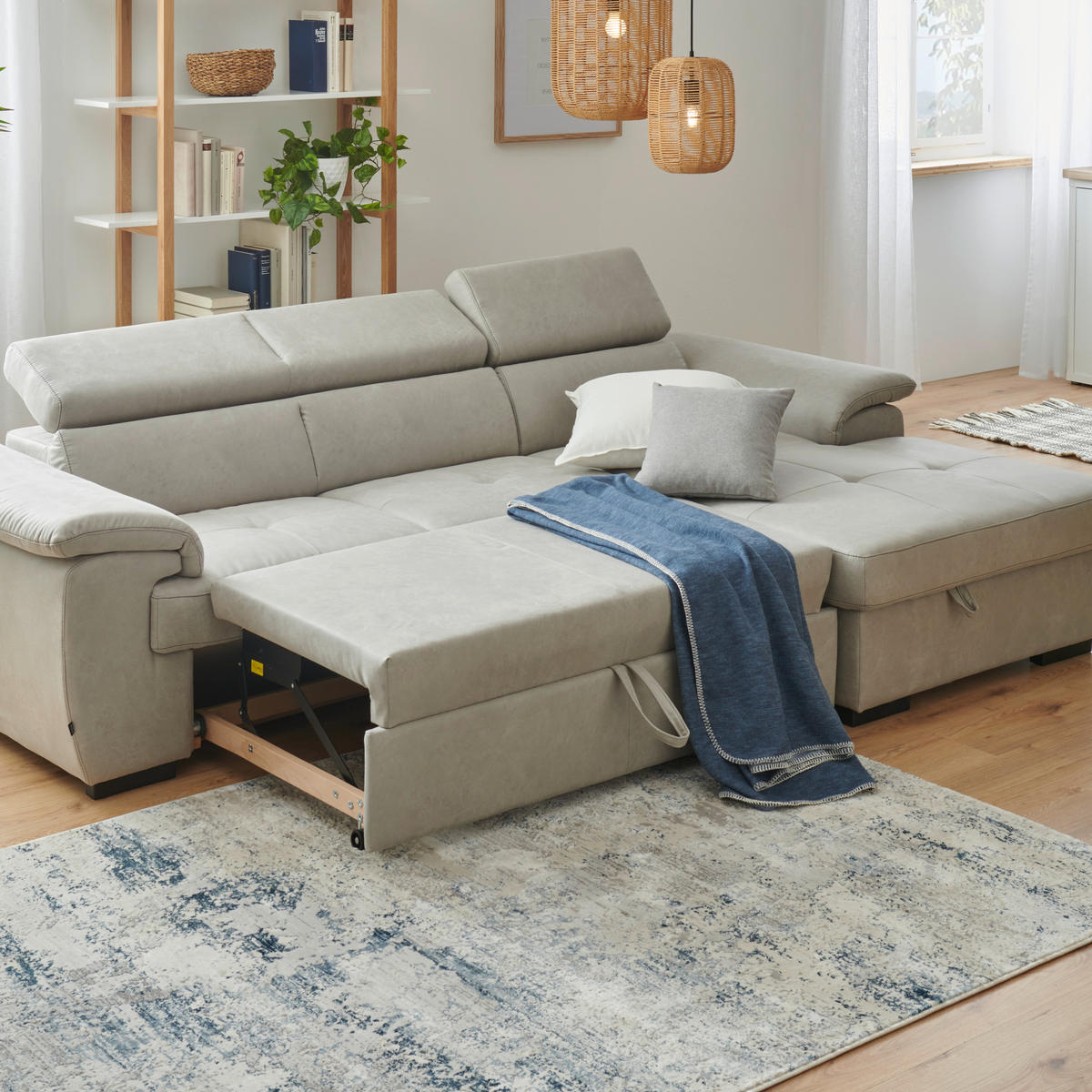 ECKSOFA in Mikrofaser Silberfarben  170/266 cm  - Silberfarben/Schwarz, Design, Textil (170/266cm) - Stylife
