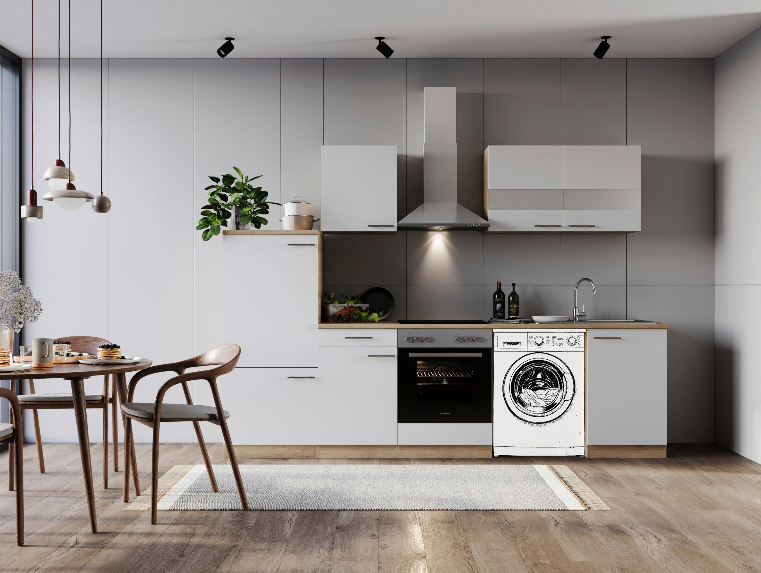 MODULKÖK 280 cm i vit - stålfärgad/vit, Basics, metall/trämaterial (280cm) - Respekta