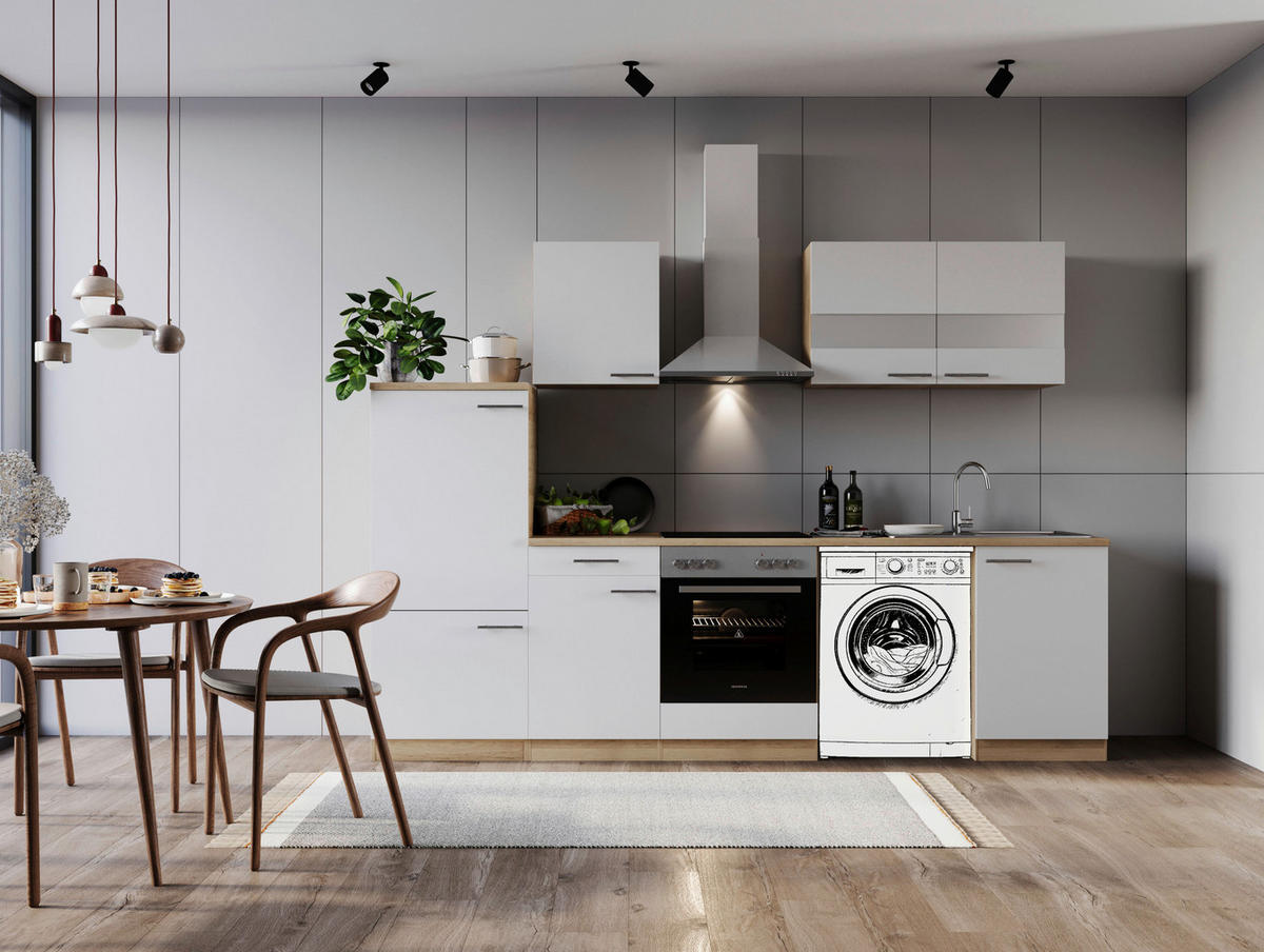 KÜCHENBLOCK 280 cm   in Weiß  - Edelstahlfarben/Eichefarben, Basics, Glas/Holzwerkstoff (280cm) - Respekta