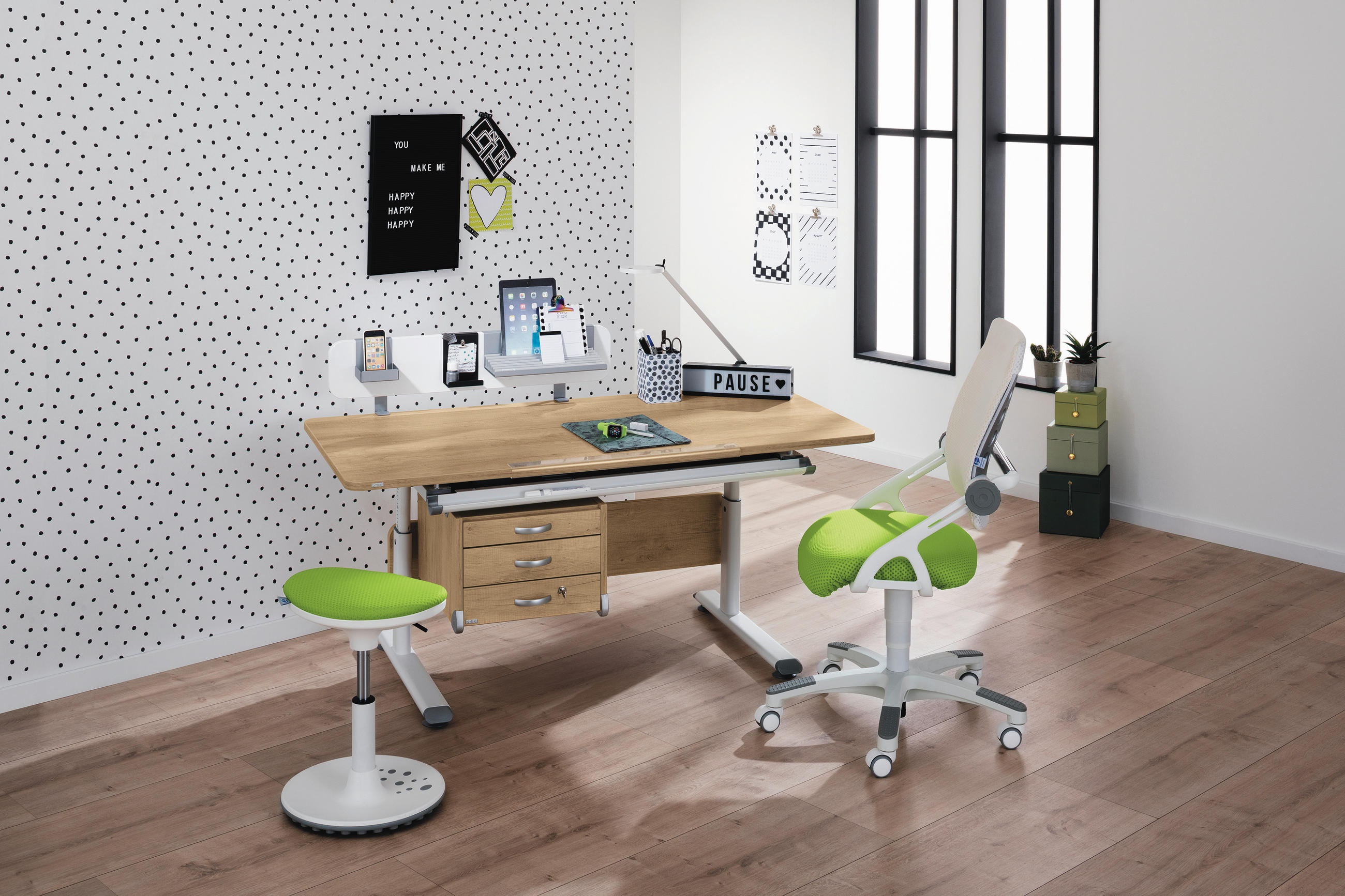 JUGENDSCHREIBTISCH 120/70/53-79 cm  - Eichefarben/Weiß, Basics, Holzwerkstoff/Kunststoff (120/70/53-79cm) - Paidi