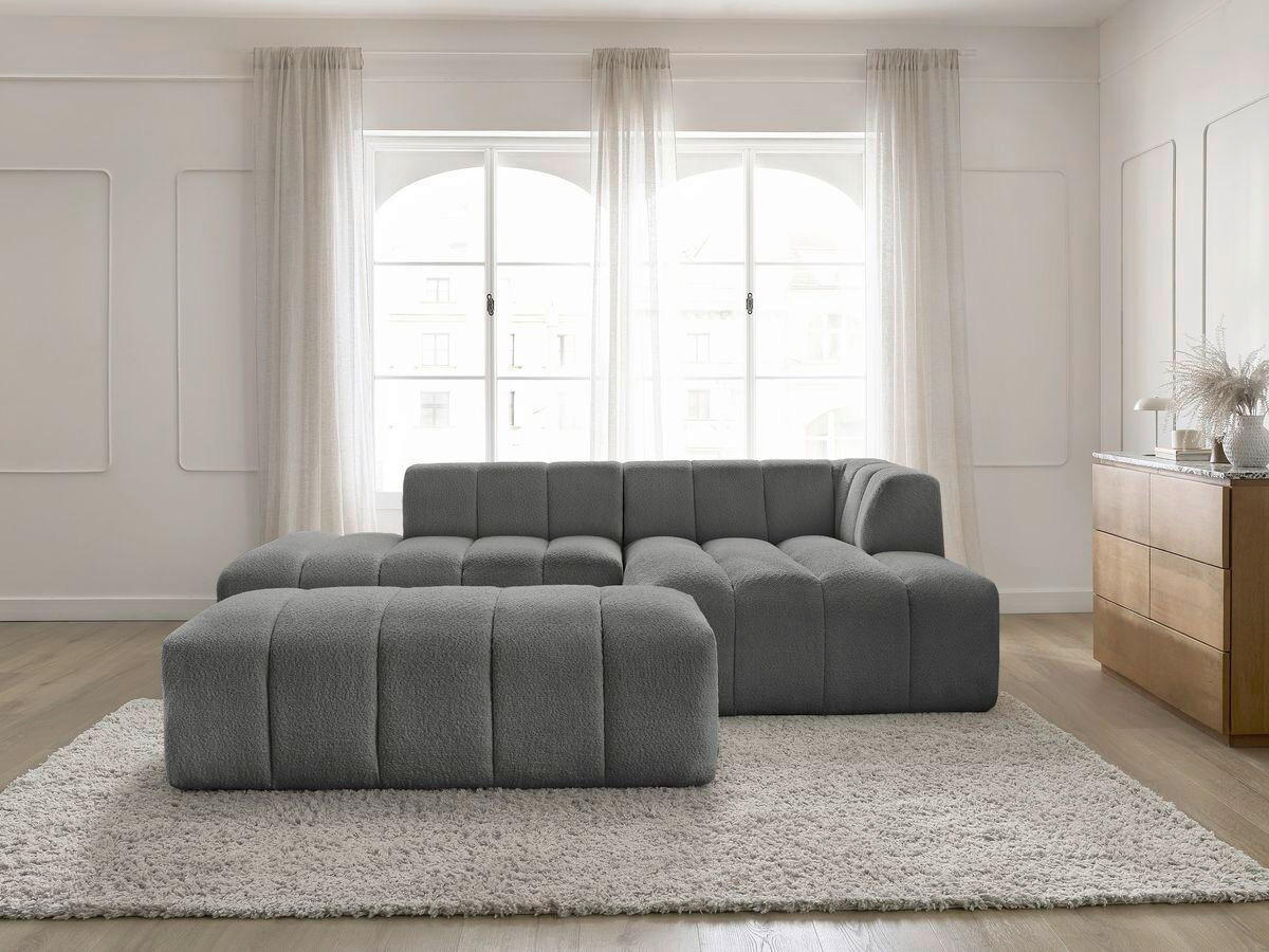 ECKSOFA  ANNECY Dunkelgrau Bouclé  - Dunkelgrau/Schwarz, MODERN, Kunststoff/Textil (262/170cm)
