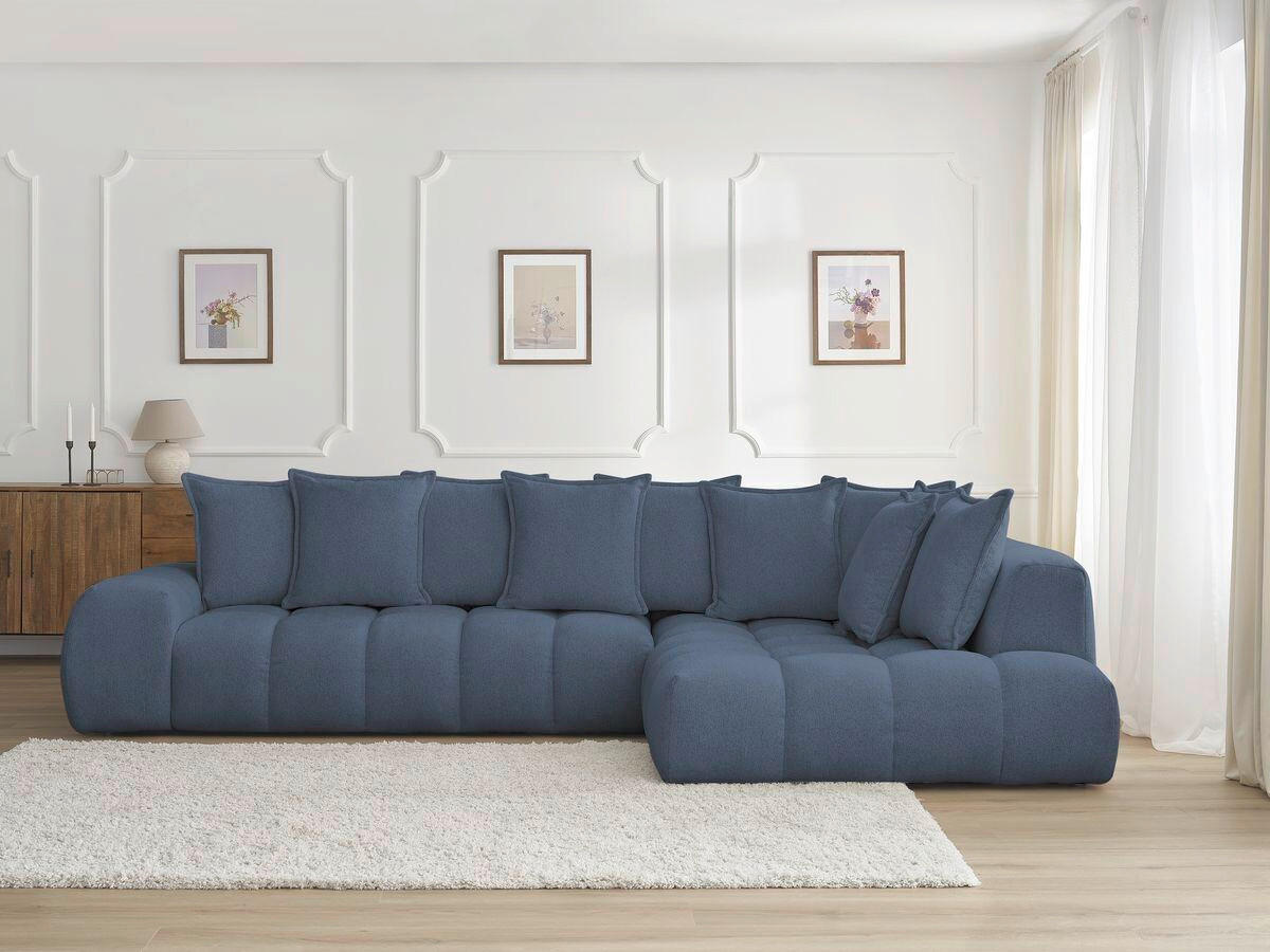 ECKSOFA Ottomane rechts  EVEREST Dunkelblau Flachgewebe  - Schwarz/Dunkelblau, MODERN, Kunststoff/Textil (352/210cm)