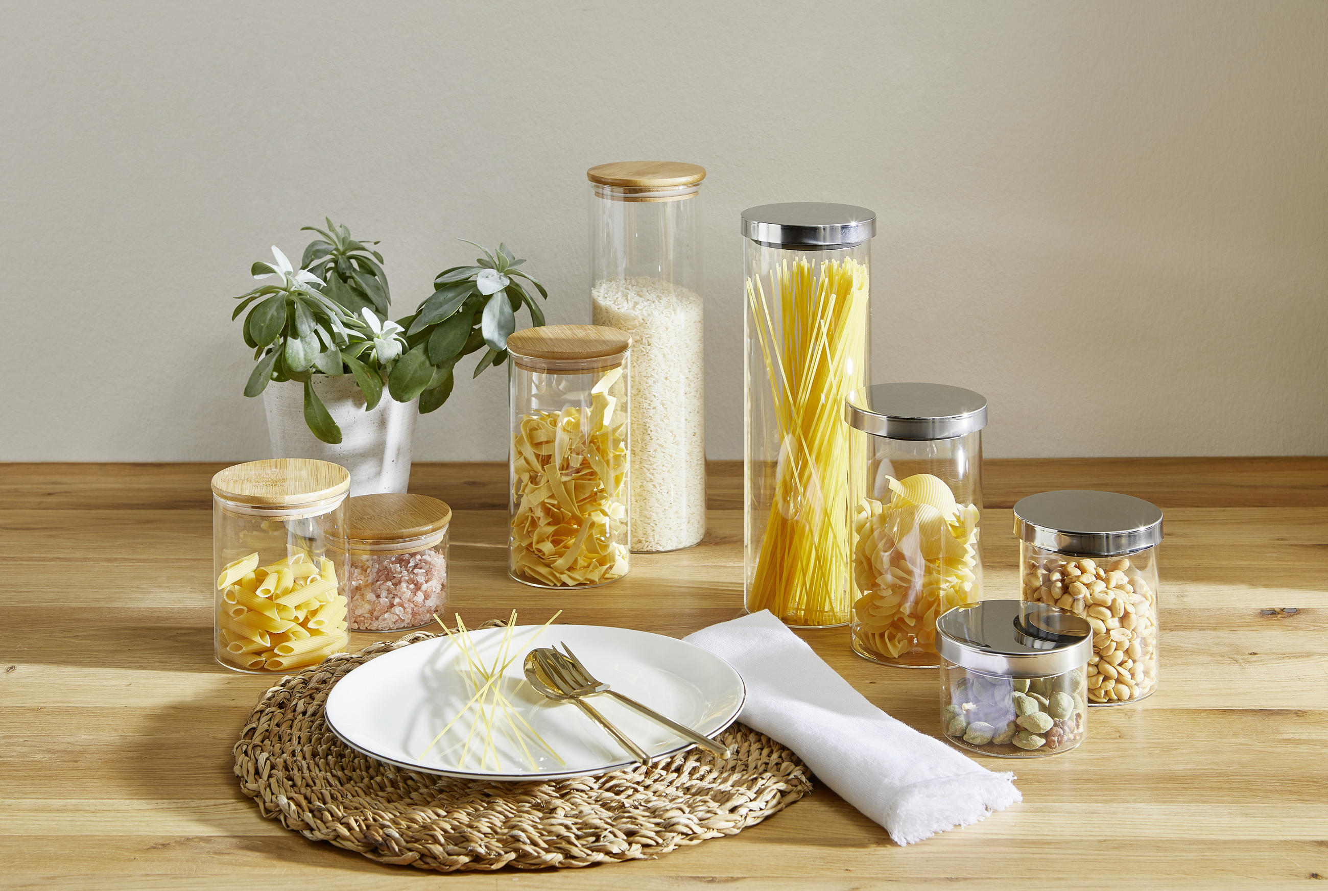 SET KUTIJA ZA HRANU     - prozirna/prirodna boja, Dizajnerski, staklo/drvo - Homeware Profession.
