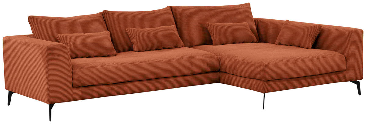 ECKSOFA in Cord Kupferfarben  - Schwarz/Kupferfarben, Design, Textil/Metall (313/172cm) - Livetastic