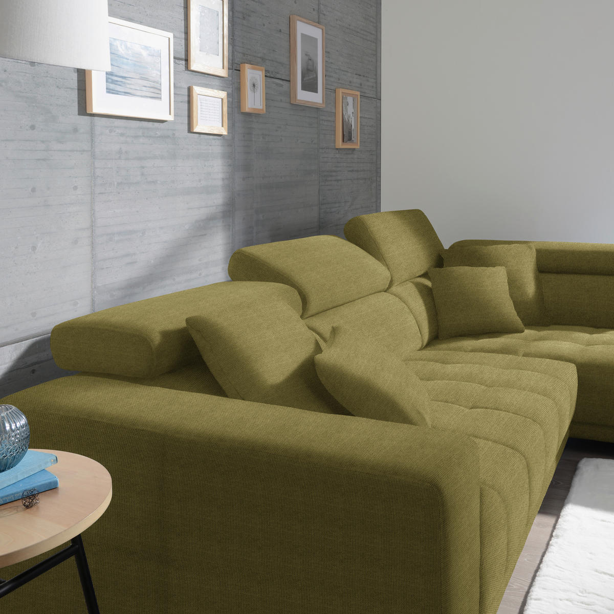 ECKSOFA in Mikrofaser Grün  - Chromfarben/Grün, Design, Textil/Metall (301/207cm) - Xora