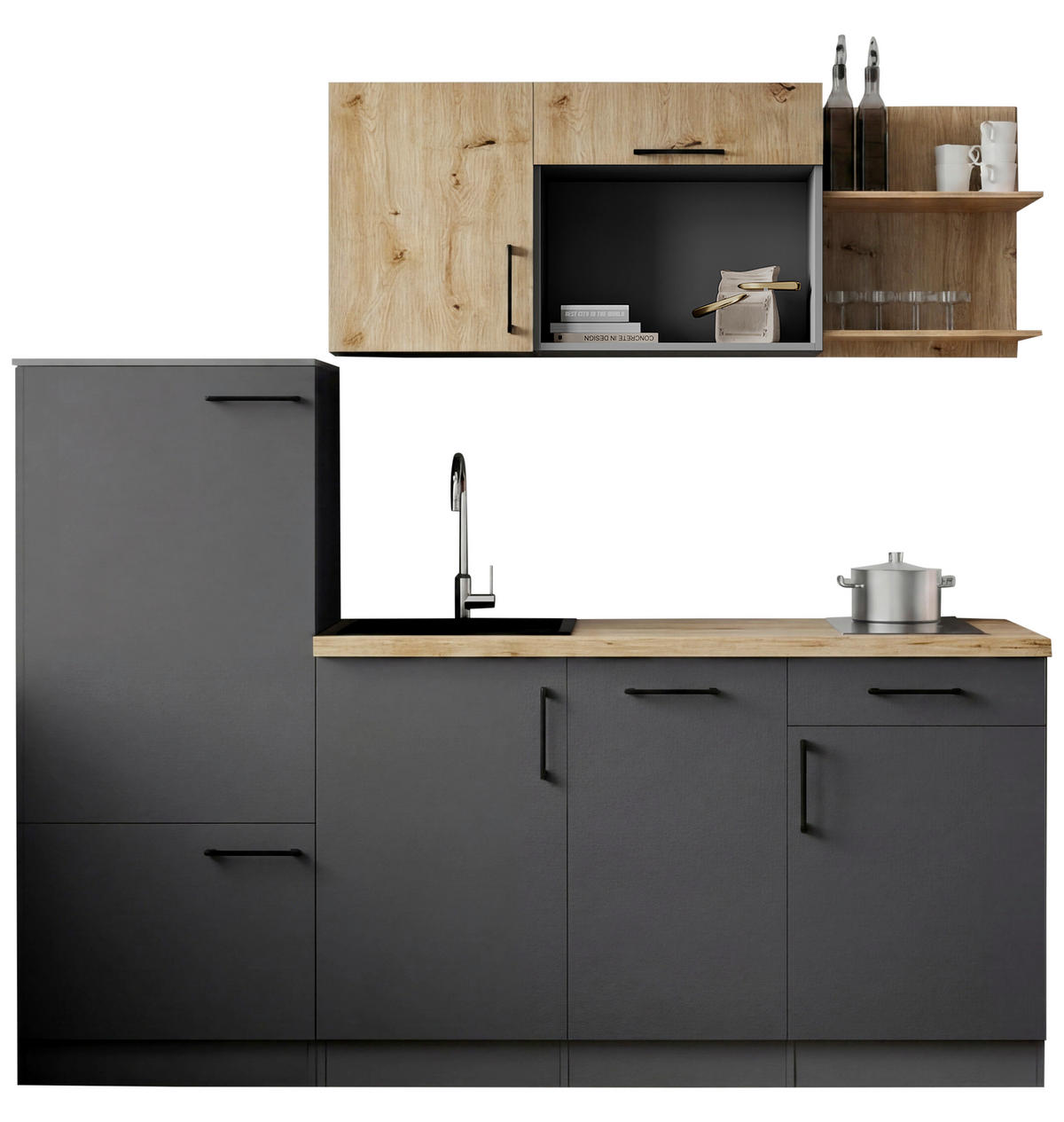 MODULKÖK 205 cm   i grå, ek Artisan  - grå/ek Artisan, Trend, metall/trämaterial (205cm) - Respekta