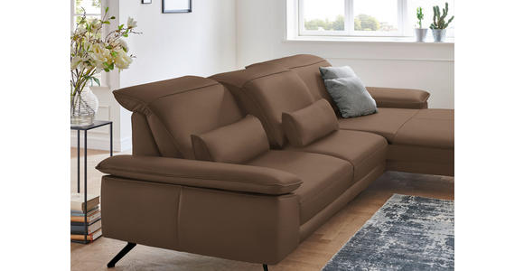 ECKSOFA in Echtleder Braun  - Schwarz/Braun, Design, Leder/Metall (328/193cm) - Dieter Knoll