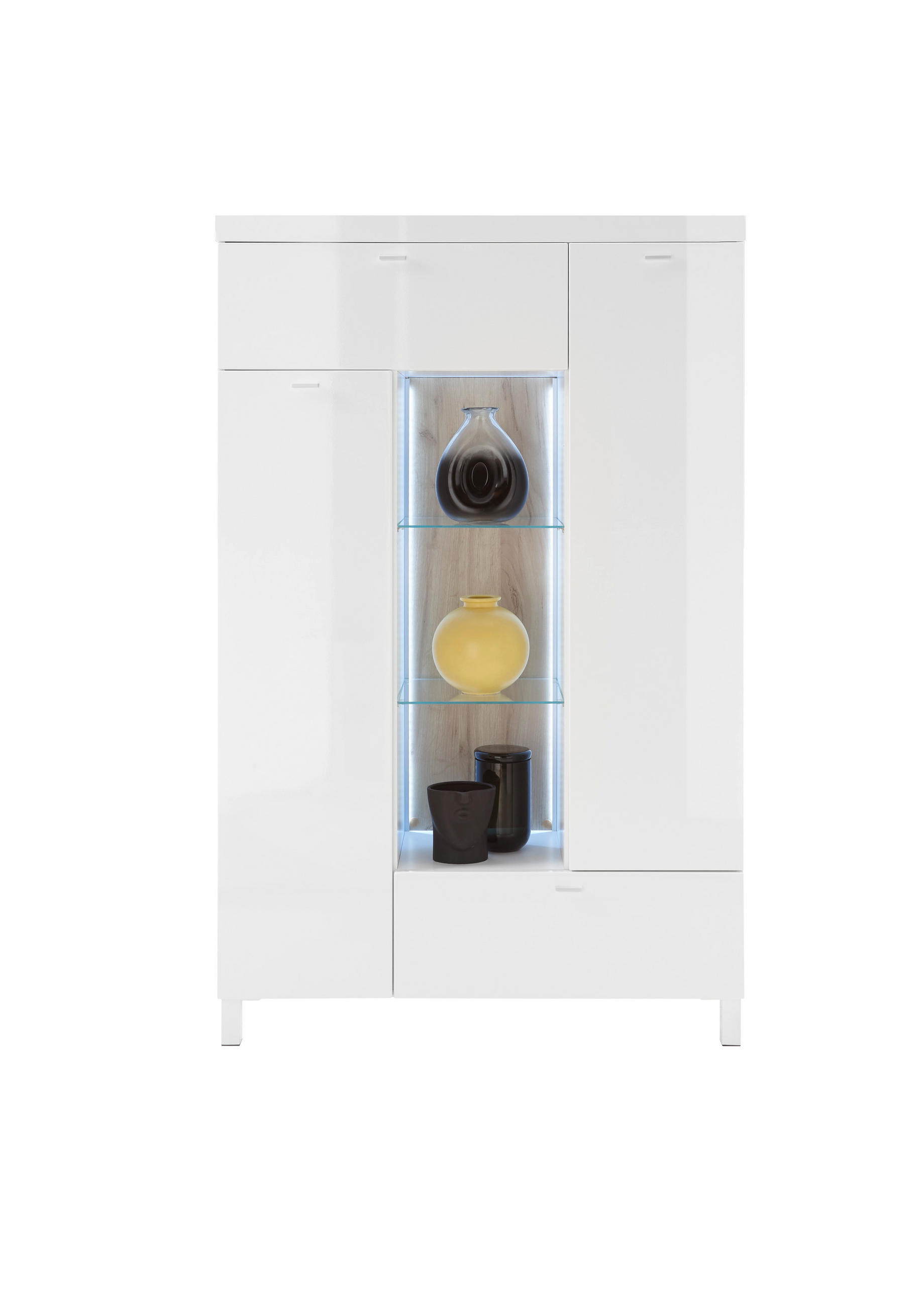 KOMODA, bela  - bela, Moderno, steklo/leseni material (105/165/37cm) - Ti'me