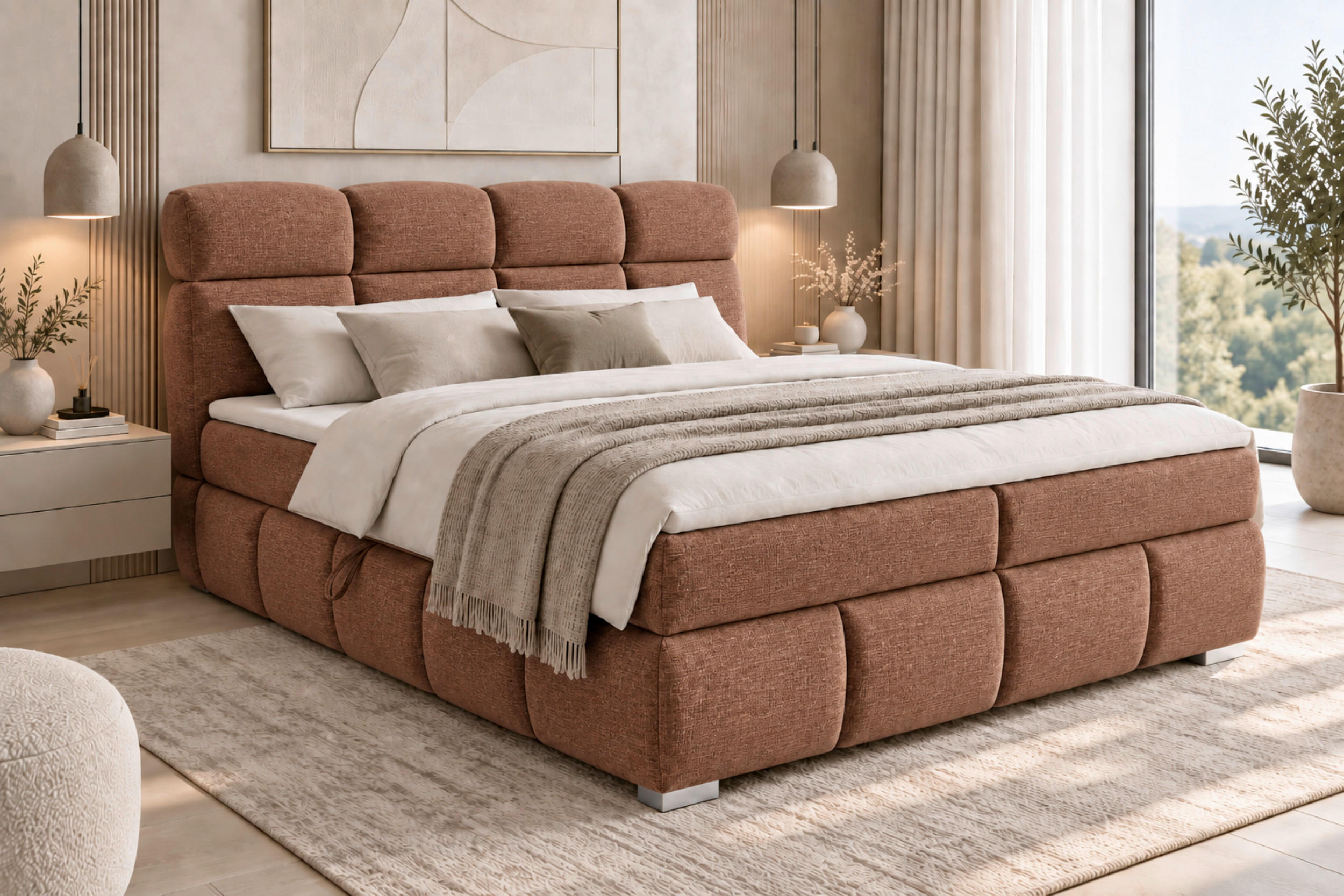 BOXBETT 140/200 cm,  in Terracotta, Bettkasten, Topper,  - Chromfarben/Terracotta, MODERN, Holz/Kunststoff (140/200cm) - MID.YOU