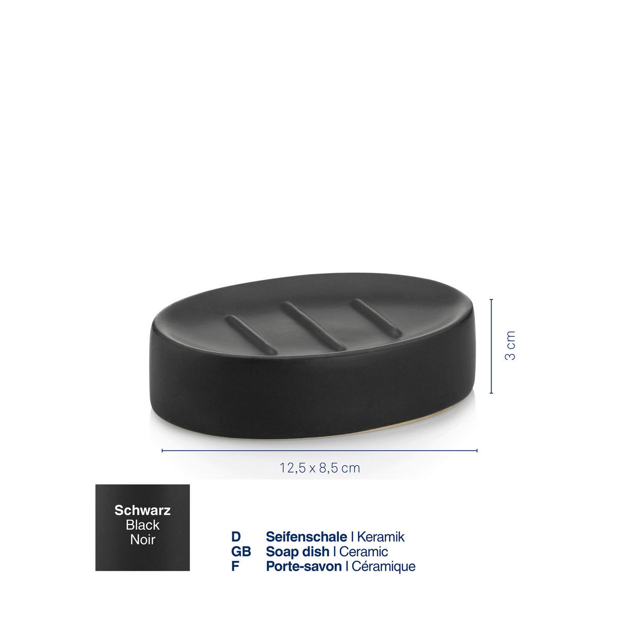 SEIFENSCHALE Keramik  - Schwarz, Basics, Keramik (12,50/8,50/3,00cm) - Kela