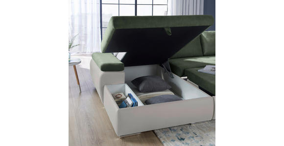 ECKSOFA  in Flachgewebe Weiß, Olivgrün  175/271 cm  - Weiß/Olivgrün, Design, Kunststoff/Textil (175/271cm) - Xora