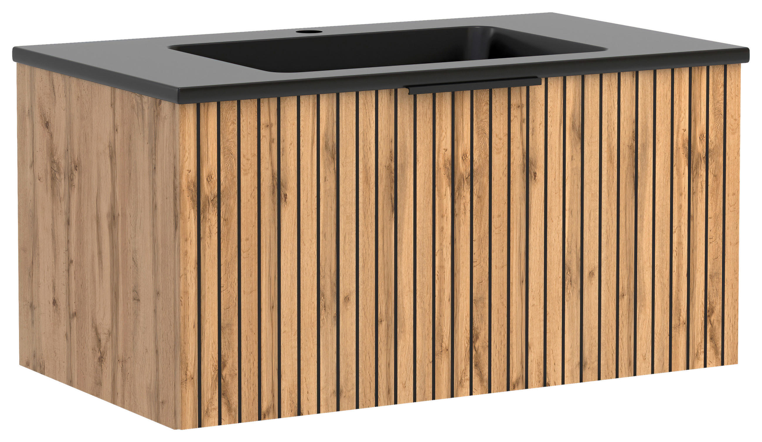 WASCHTISCHKOMBI 80 cm - Eiche Wotan/Schwarz, Modern, Holzwerkstoff/Stein (80cm) - Held