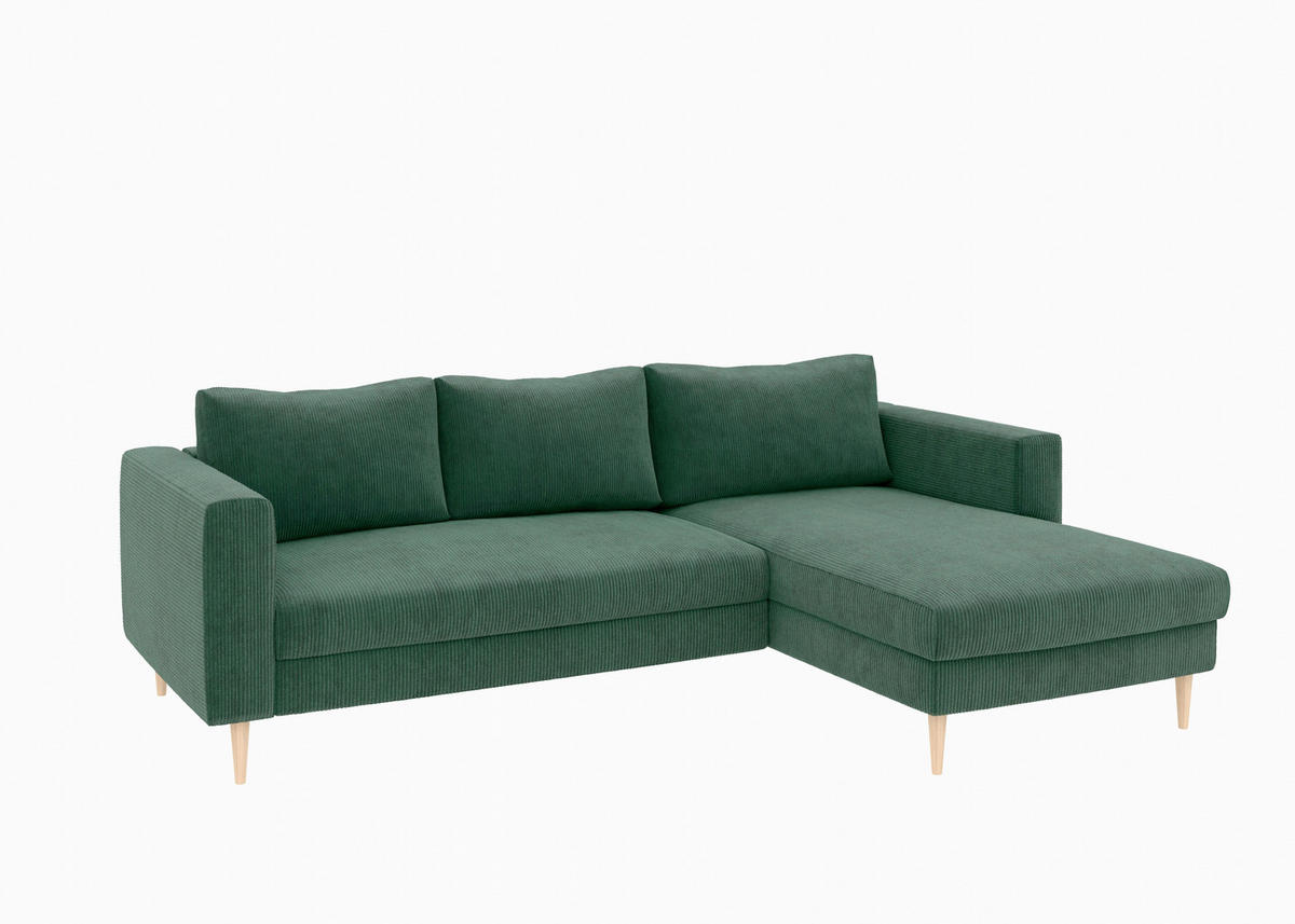ECKSOFA Dunkelgrün Cord  - Dunkelgrün/Buchefarben, MODERN, Holz/Textil (232/161cm) - Trendmanufaktur