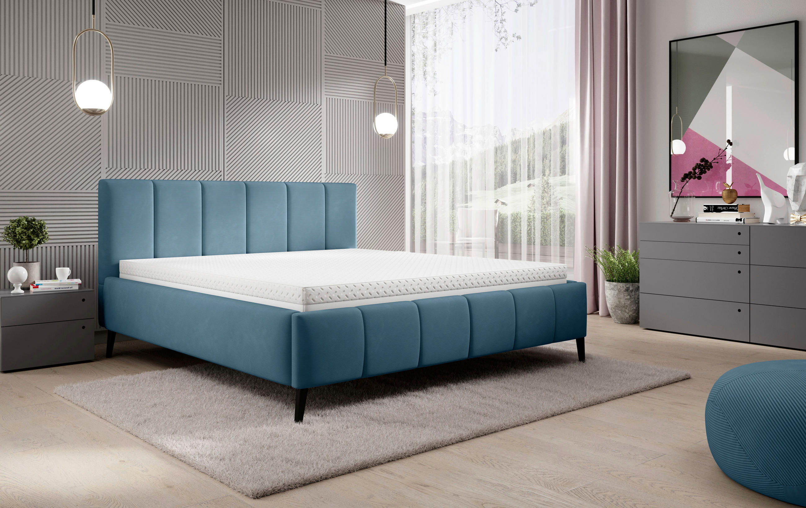 POLSTERBETT 180/200 cm  in Hellblau  - Schwarz/Naturfarben, Trend, Holz/Textil (180/200cm) - home24