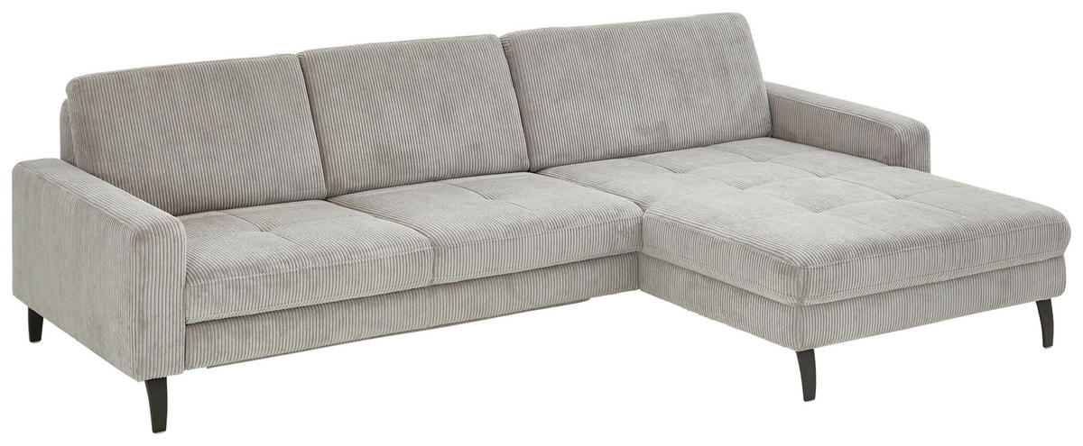 ECKSOFA in Cord Hellgrau  - Hellgrau/Schwarz, Modern, Textil/Metall (302/177cm) - Beldomo Style
