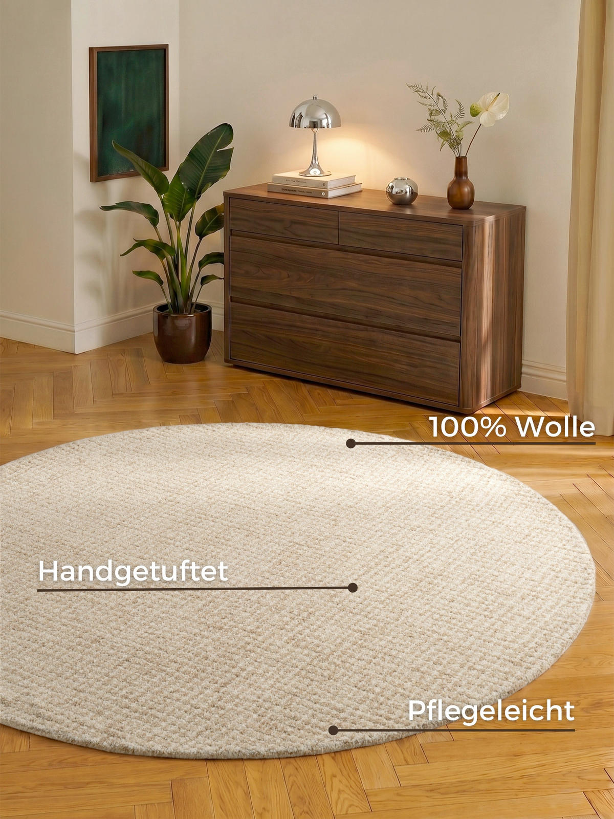 WOLLTEPPICH Wohnzimmer 160 cm Eloise Hellbraun rund  - Hellbraun, Basics, Textil (160cm) - Hanse Home