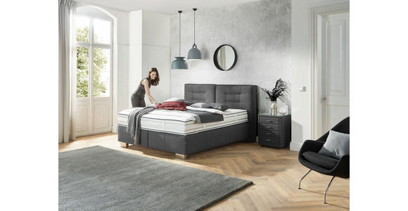 BOXSPRINGBETT 180/200 cm,  in Grau, Matratze, H3 + H4 = fest + sehr fest  - Chromfarben/Grau, KONVENTIONELL, Textil (180/200cm) - Dieter Knoll