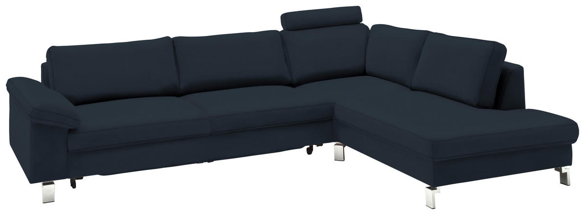 ECKSOFA in Echtleder Dunkelblau  281/200 cm  - Chromfarben/Dunkelblau, Design, Leder/Metall (281/200cm) - Pure Home Lifestyle