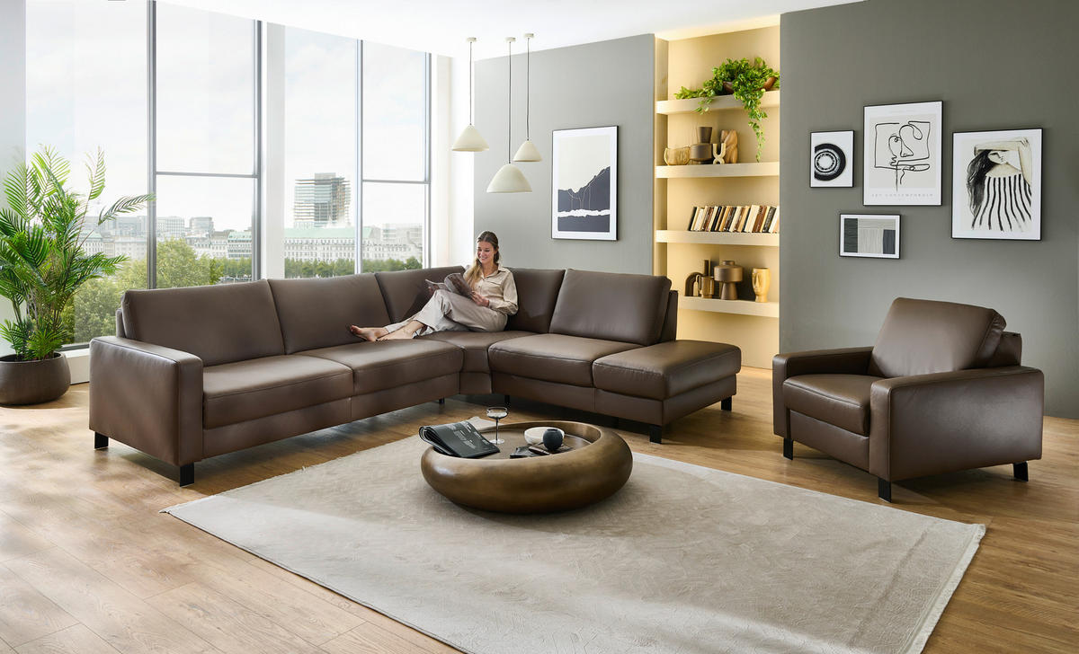 ECKSOFA Echtleder Braun  - Schwarz/Braun, Konventionell, Leder/Metall (306/243cm) - Dieter Knoll