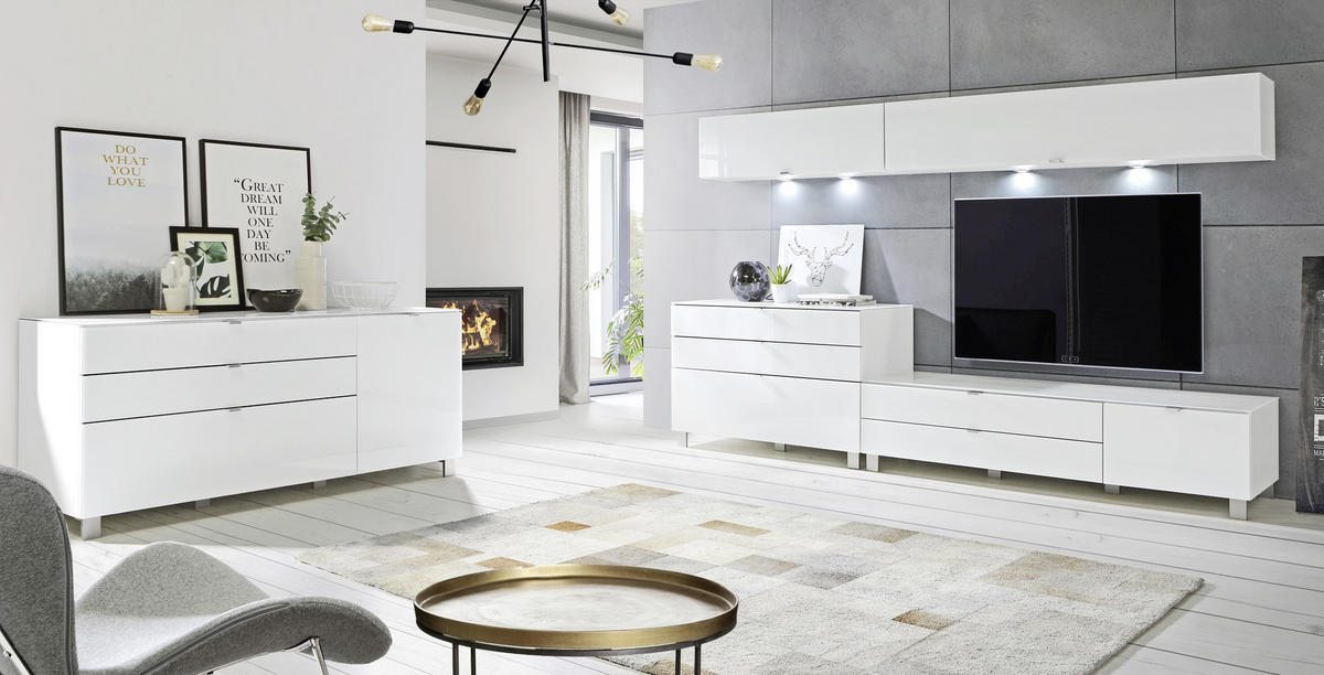 TV-ELEMENT  in 165/41,1/52,2 cm  - Weiss/Edelstahlfarben, Design, Glas/Holzwerkstoff (165/41,1/52,2cm) - Hom`in