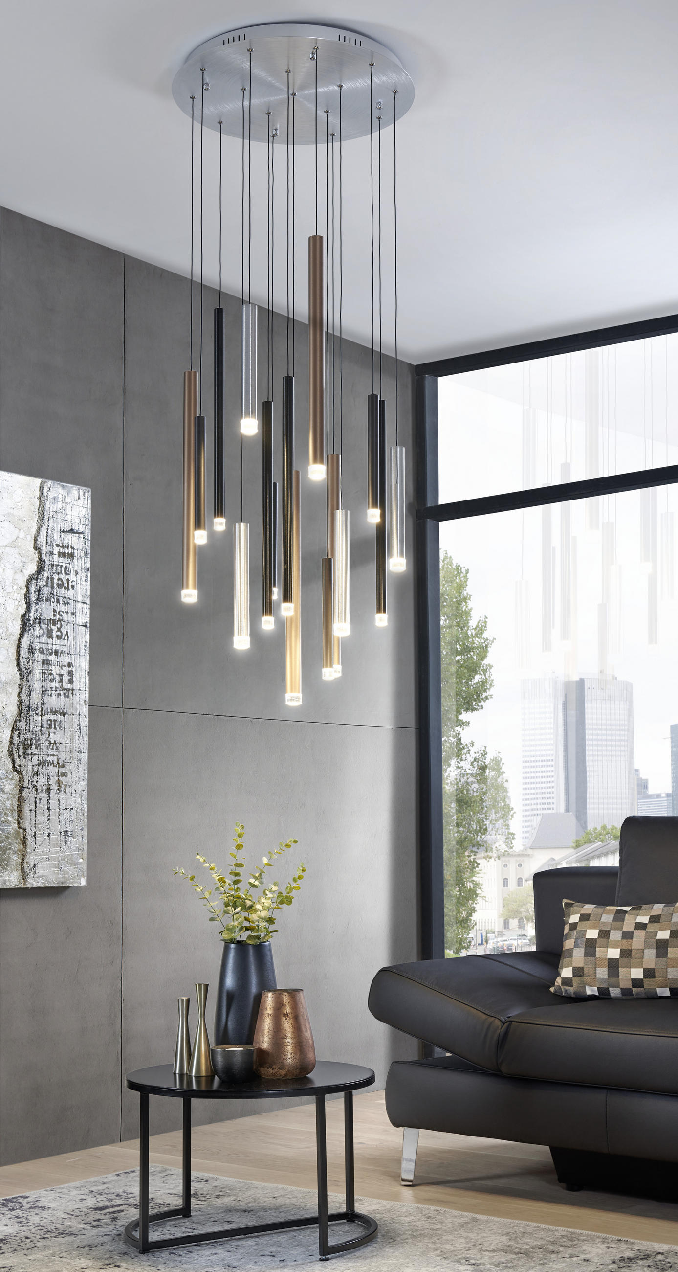 ZÁVESNÉ LED SVIETIDLO, 55,3/180 cm  - svetlohnedá/čierna, Design, kov/plast (55,3/180cm)