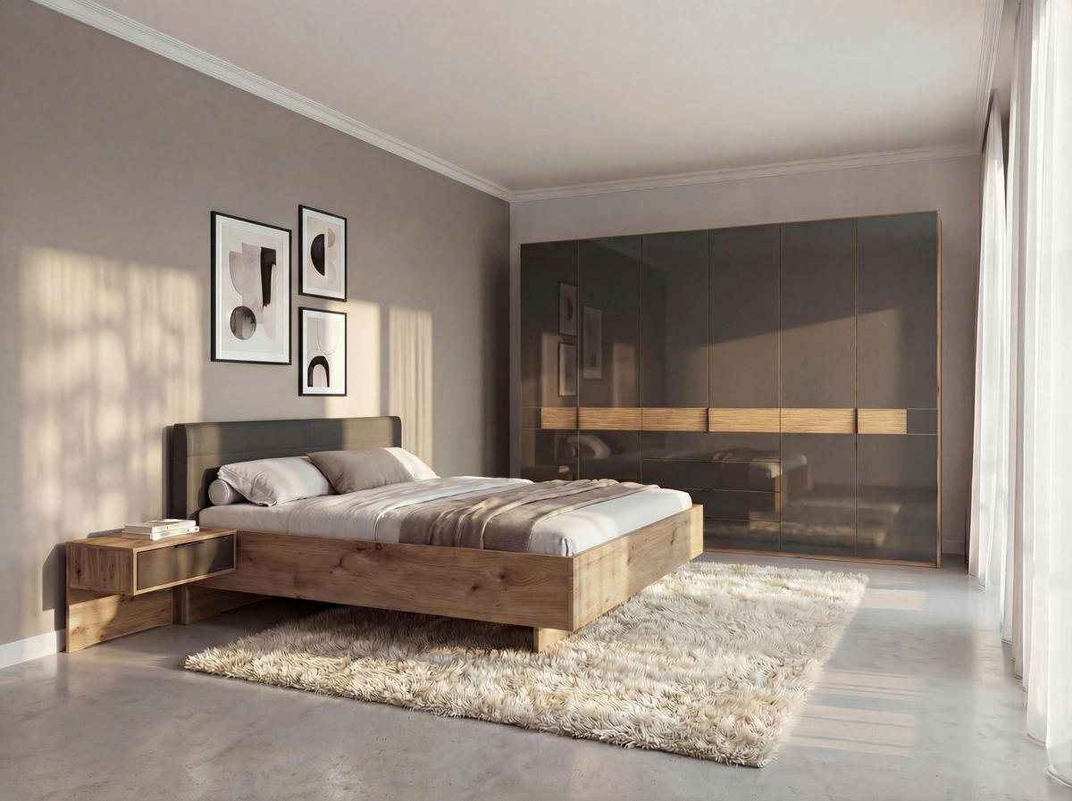 SCHLAFZIMMER Braun, Eiche Bianco  - Eiche Bianco/Braun, Design, Glas/Holz (180/200cm) - Musterring