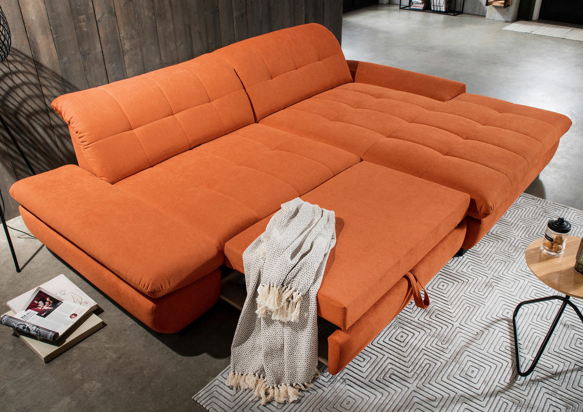 ECKSOFA in Mikrofaser Orange  - Schwarz/Orange, Design, Textil/Metall (290/198cm) - Xora