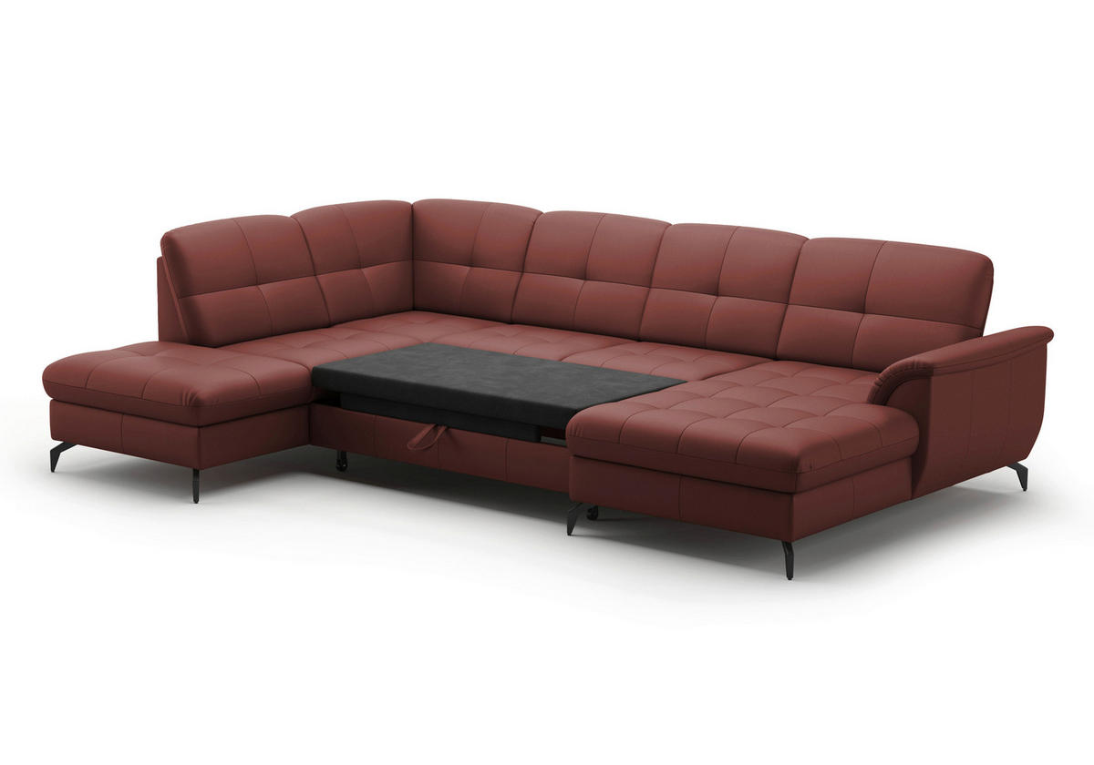 WOHNLANDSCHAFT in Vliesstoff Kombination Echtleder/Stoff Rotbraun  - Rotbraun/Schwarz, MODERN, Leder/Textil (212/319/164cm) - Sit & More