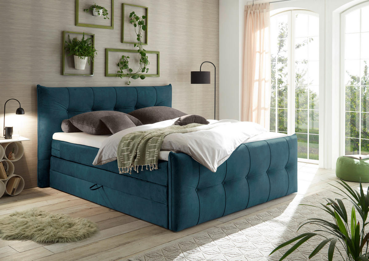 BOXSPRINGBETT 180/200 cm  in Dunkelblau  - Schwarz/Dunkelblau, KONVENTIONELL, Kunststoff/Textil (180/200cm) - Esposa