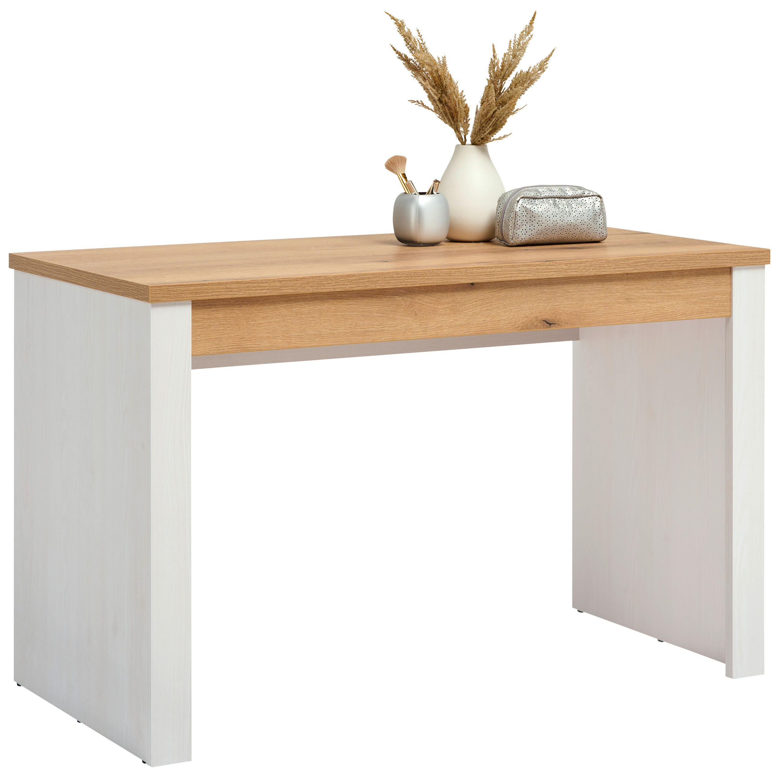 MĂSUțĂ DE MACHIAJ in alb, culoare lemn stejar  - alb/culoare lemn stejar, Basics, material pe bază de lemn (120/76,5/60cm) - Landscape