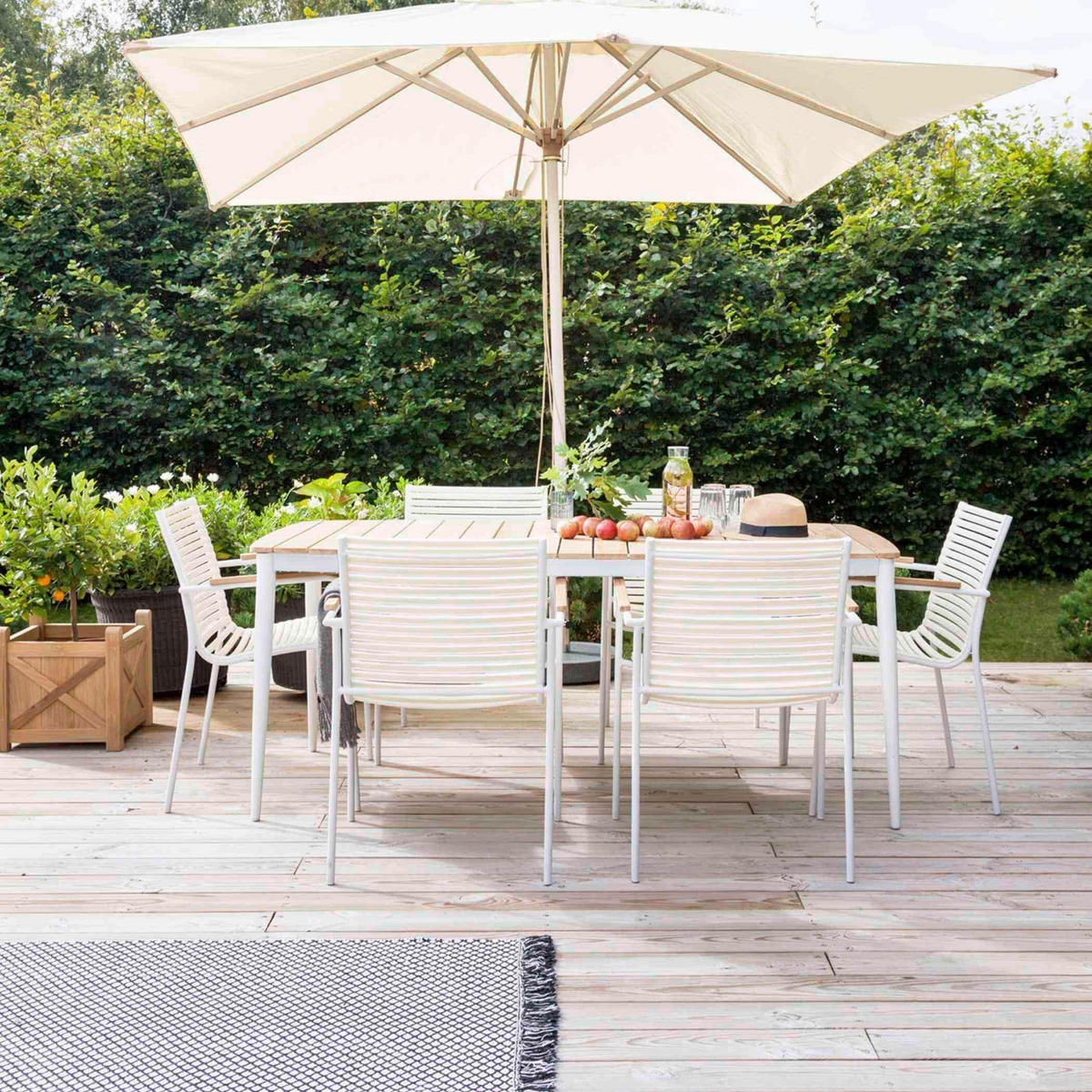 GARTENSTUHL Kunststoff Weiss  - Weiss/Teakfarben, Natur, Holz/Kunststoff (60/84/56cm) - Gardenson