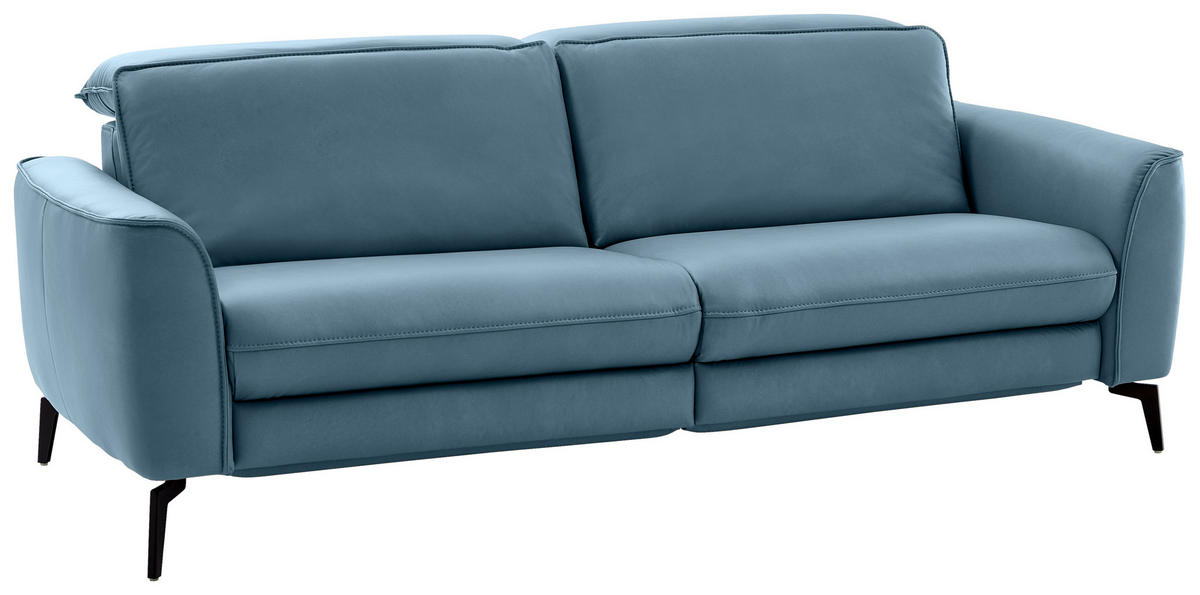 3-SITZER-SOFA in Echtleder Hellblau  - Schwarz/Hellblau, Natur, Leder/Metall (222/81/110cm) - Valdera