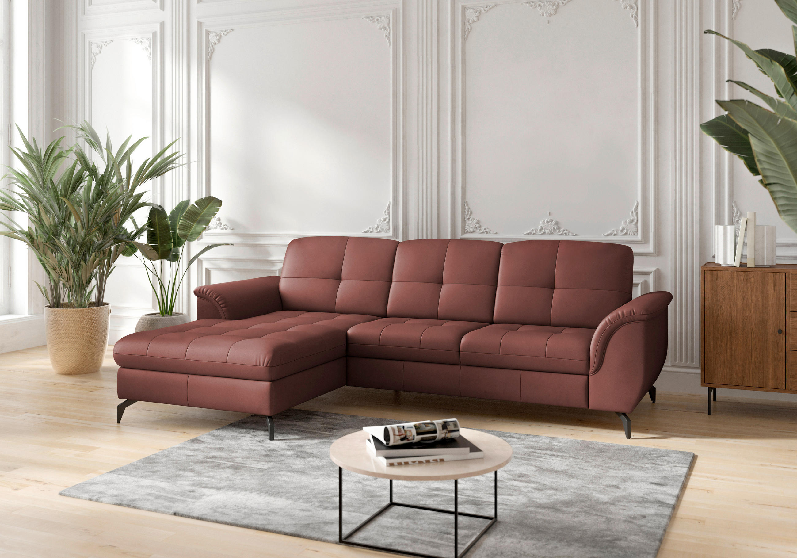 ECKSOFA in Vliesstoff Kombination Echtleder/Stoff Rotbraun  164/262 cm  - Rotbraun/Schwarz, MODERN, Leder/Textil (164/262cm) - Sit & More