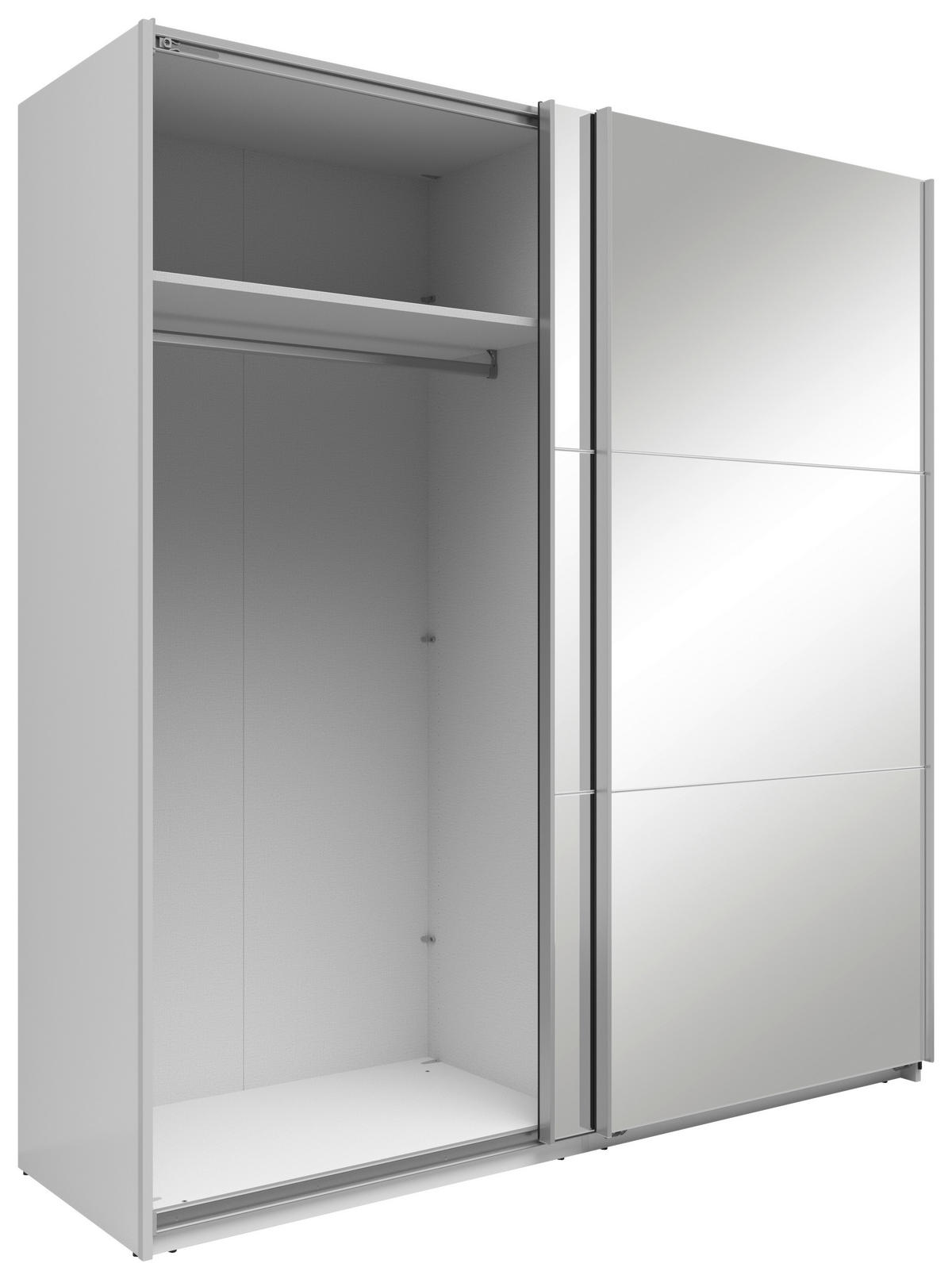 SCHWEBETÜRENSCHRANK  in Weiß  - Silberfarben/Weiß, Basics, Glas/Holzwerkstoff (200/216/64cm) - Boxxx