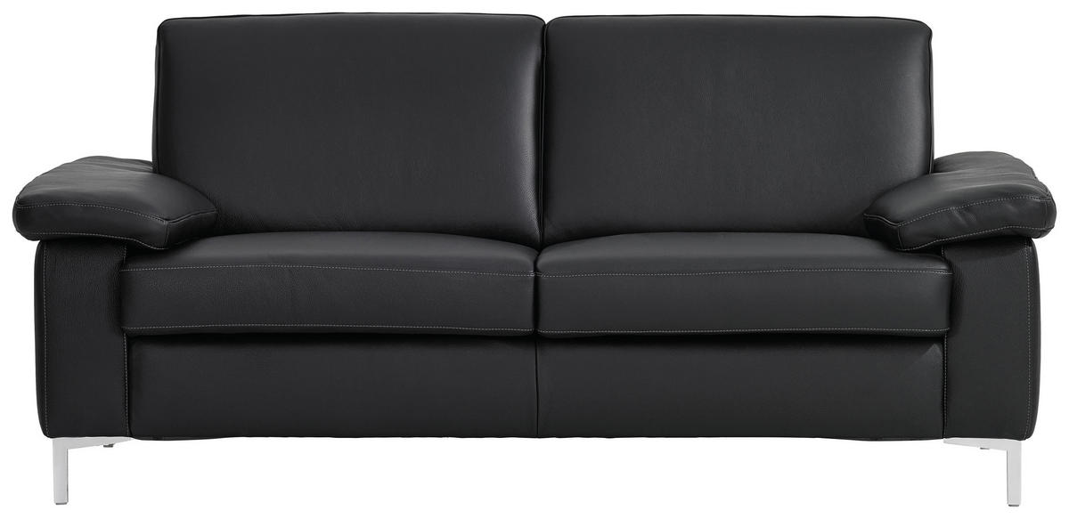 SITZGARNITUR Schwarz Echtleder  - Silberfarben/Schwarz, KONVENTIONELL, Leder/Metall (180/200/82/94cm) - Musterring