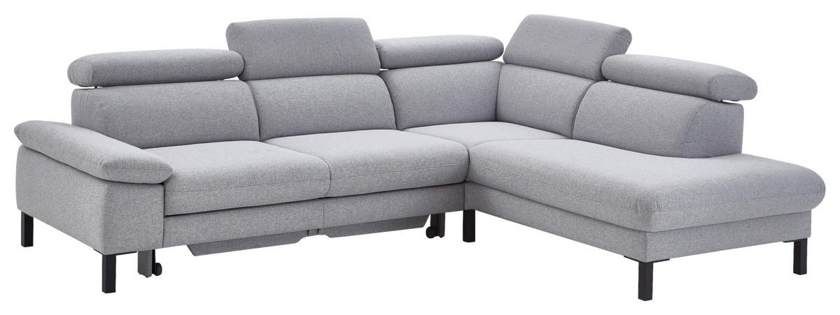ECKSOFA inkl. Funktionen 830 Hellgrau Flachgewebe  - Hellgrau/Schwarz, Design, Textil/Metall (272/217cm) - Pure Home Comfort