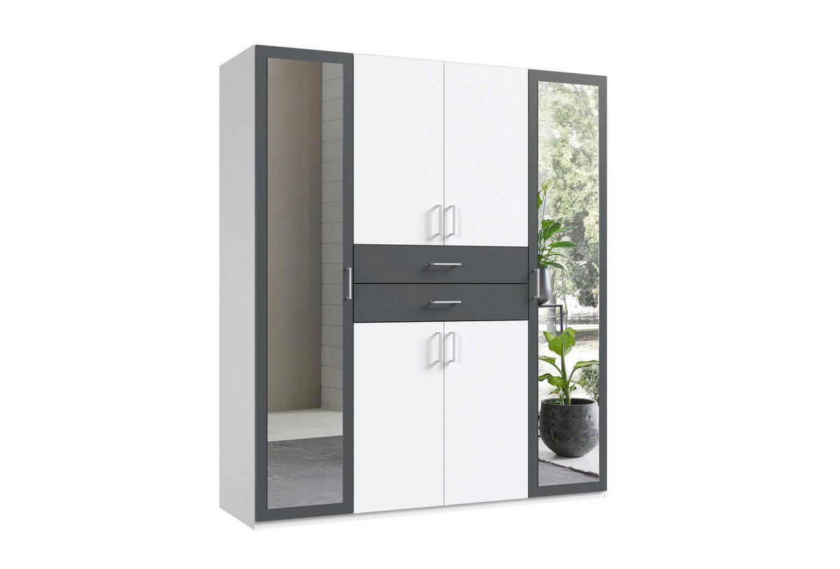 KLEIDERSCHRANK Graphitfarben, Weiss  - Weiss/Silberfarben, Modern, Glas/Holz (180/208/58cm) - P & B