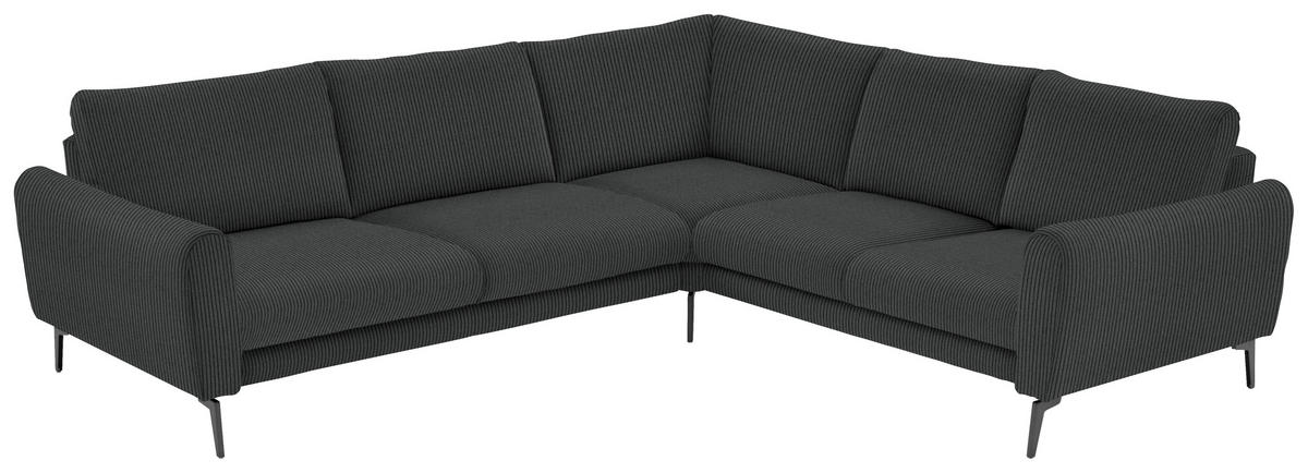 ECKSOFA in Velours, Feincord Anthrazit  - Anthrazit/Schwarz, Design, Textil/Metall (280/254cm) - Beldomo Style