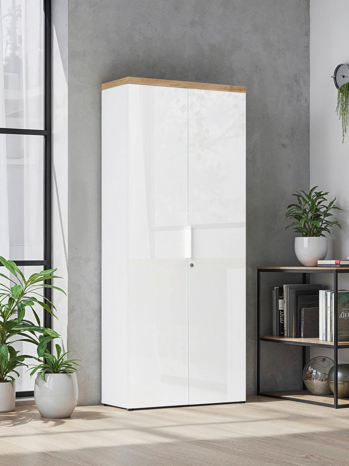 KLÄDSKÅP i ekfärgad, vit högglans  - vit/vit högglans, Modern, metall/trämaterial (81/193/34cm) - Best Price