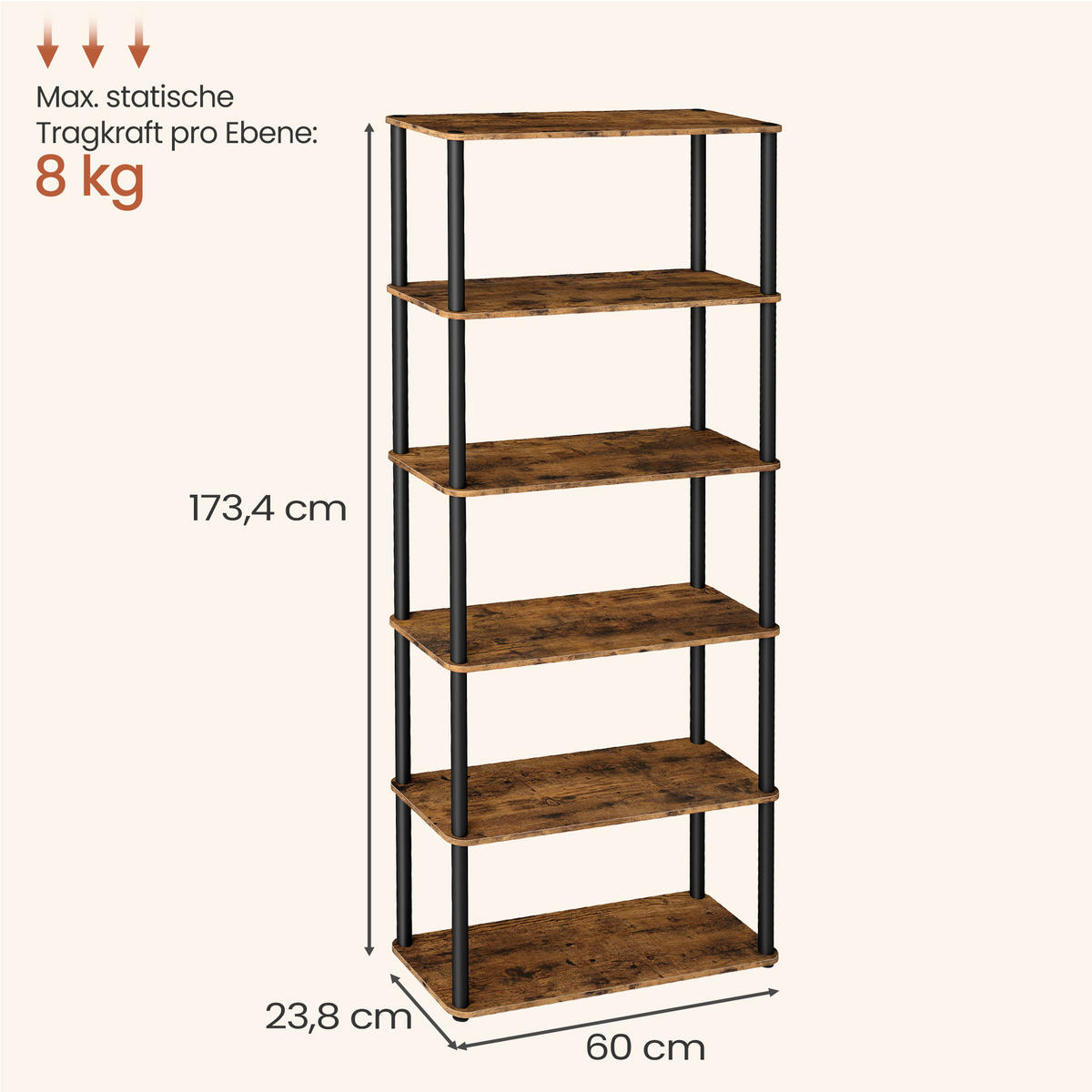 REGAL Schwarz, Dunkelbraun  - Dunkelbraun/Schwarz, Trend, Holzwerkstoff/Metall (60/173,4/23,8cm) - Boxxx