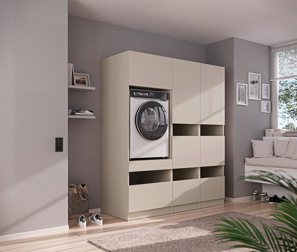 WASCHMASCHINENSCHRANK  68/200/68 cm  - Kaschmir/Schwarz, Design, Holzwerkstoff/Metall (68/200/68cm) - Milino