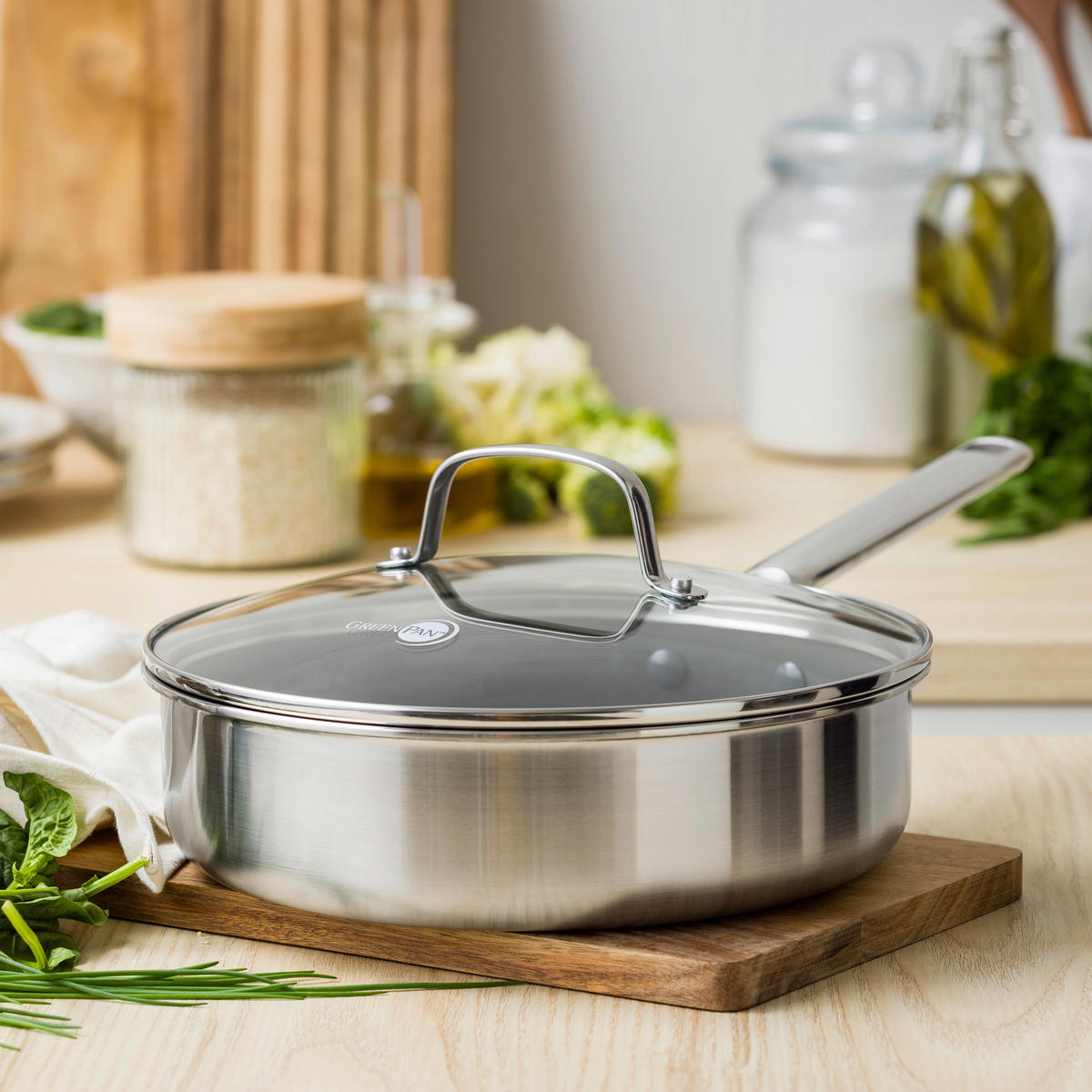 SCHMORPFANNE Apex Keramikbeschichtung 24 cm  - Edelstahlfarben/Transparent, Basics, Glas/Metall (24cm) - GreenPan