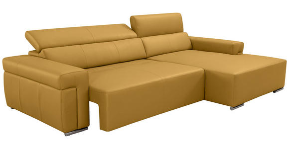 ECKSOFA DUA in Echtleder Senfgelb  293/170 cm  - Chromfarben/Senfgelb, Design, Leder/Metall (293/170cm) - Novel